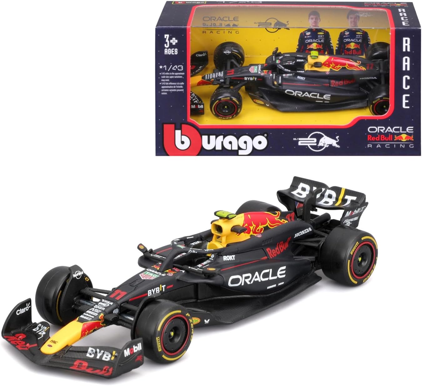 Bburago Red Bull RB20 #11 escala 1:43 azul marino con llantas de goma funcionales y decoración oficial Oracle Red Bull