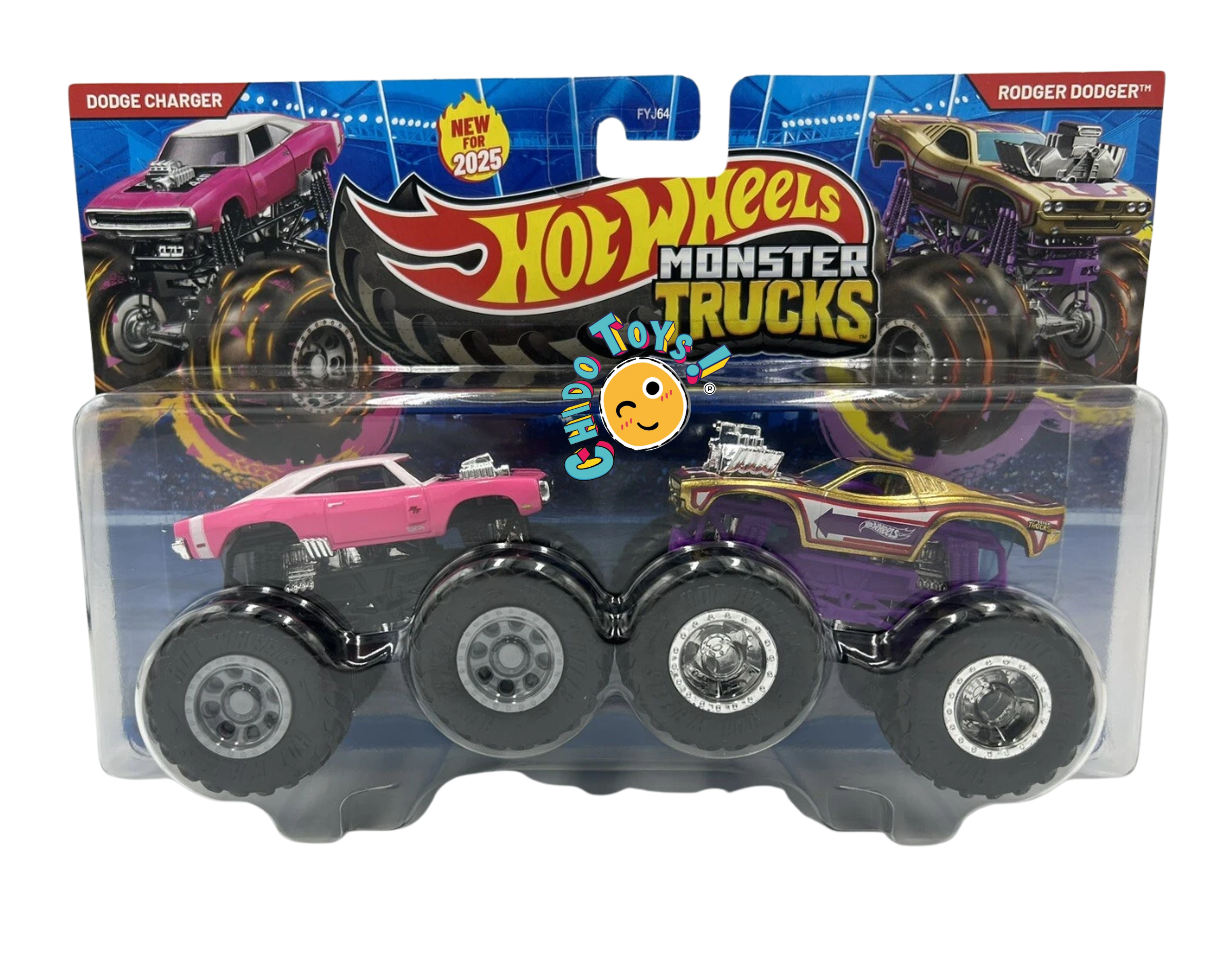 Hot Wheels Monster Trucks Dodge Charger y Rodger Dodger 1:64 con llantas gigantes y motores expuestos
