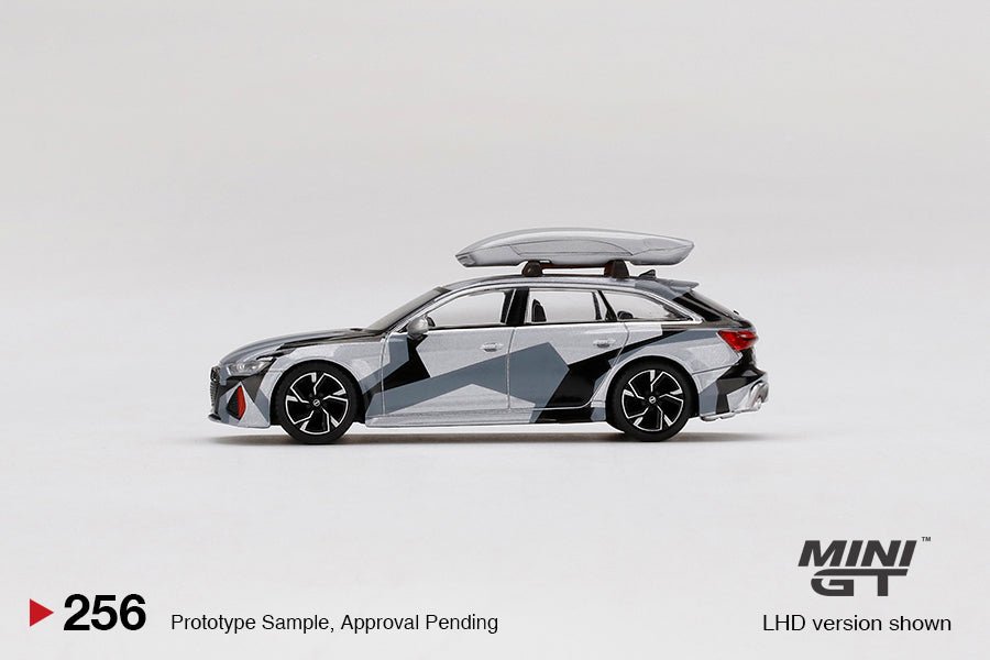 Audi RS 6 Avant Silver Digital Camouflage c/ Roof Box 1:64 – Mini GT - Chido Toys