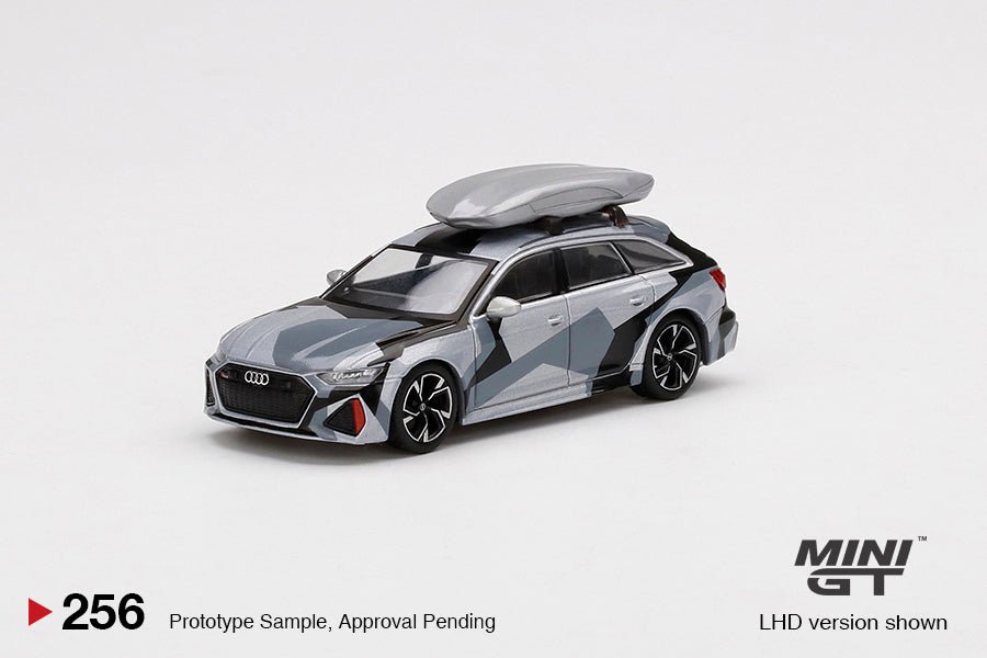 Audi RS 6 Avant Silver Digital Camouflage c/ Roof Box 1:64 – Mini GT - Chido Toys