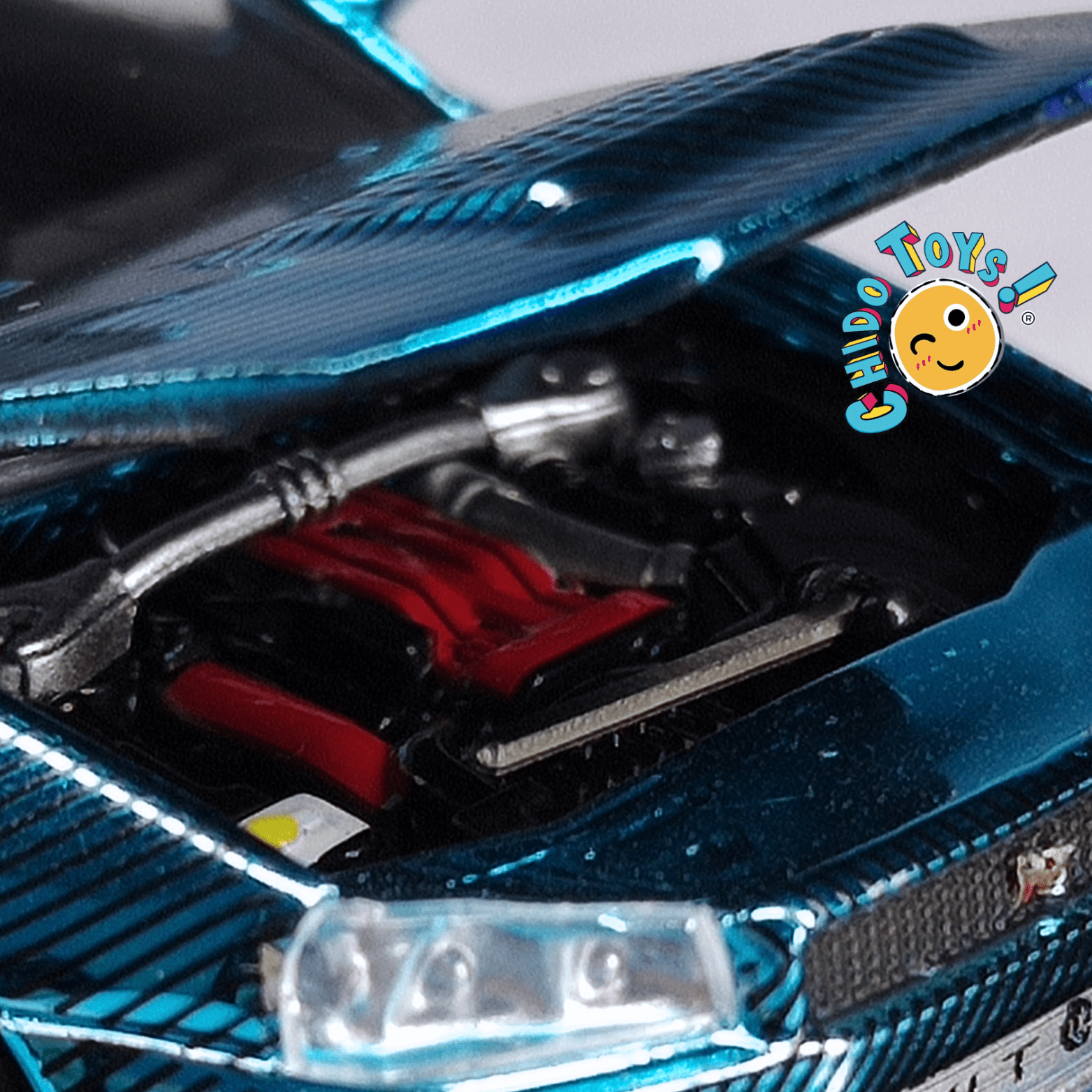 Auto a escala 1:64 Demon King Auto Nissan Skyline GT - R R34 – Motor detallado y cofre funcional - Chido Toys