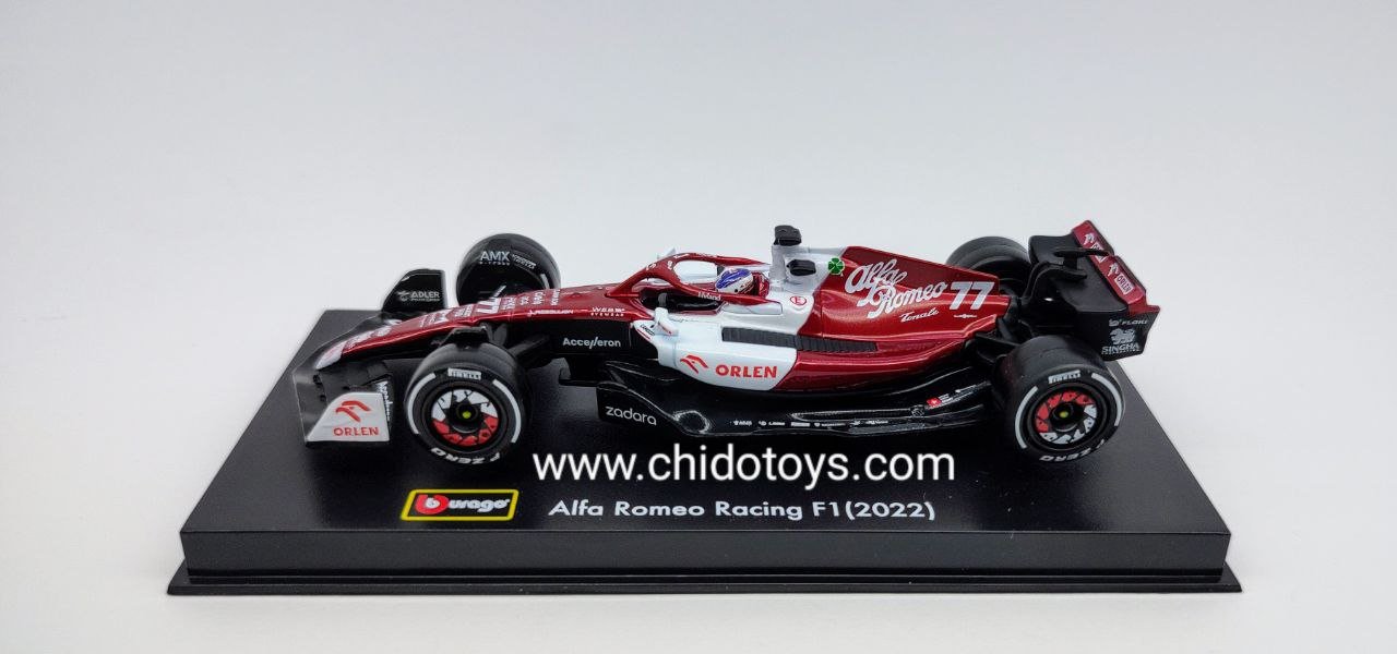 Auto a escala marca Bburago, Modelo F1 Alfa Romeo Racing, Valtteri Bottas - Chido Toys