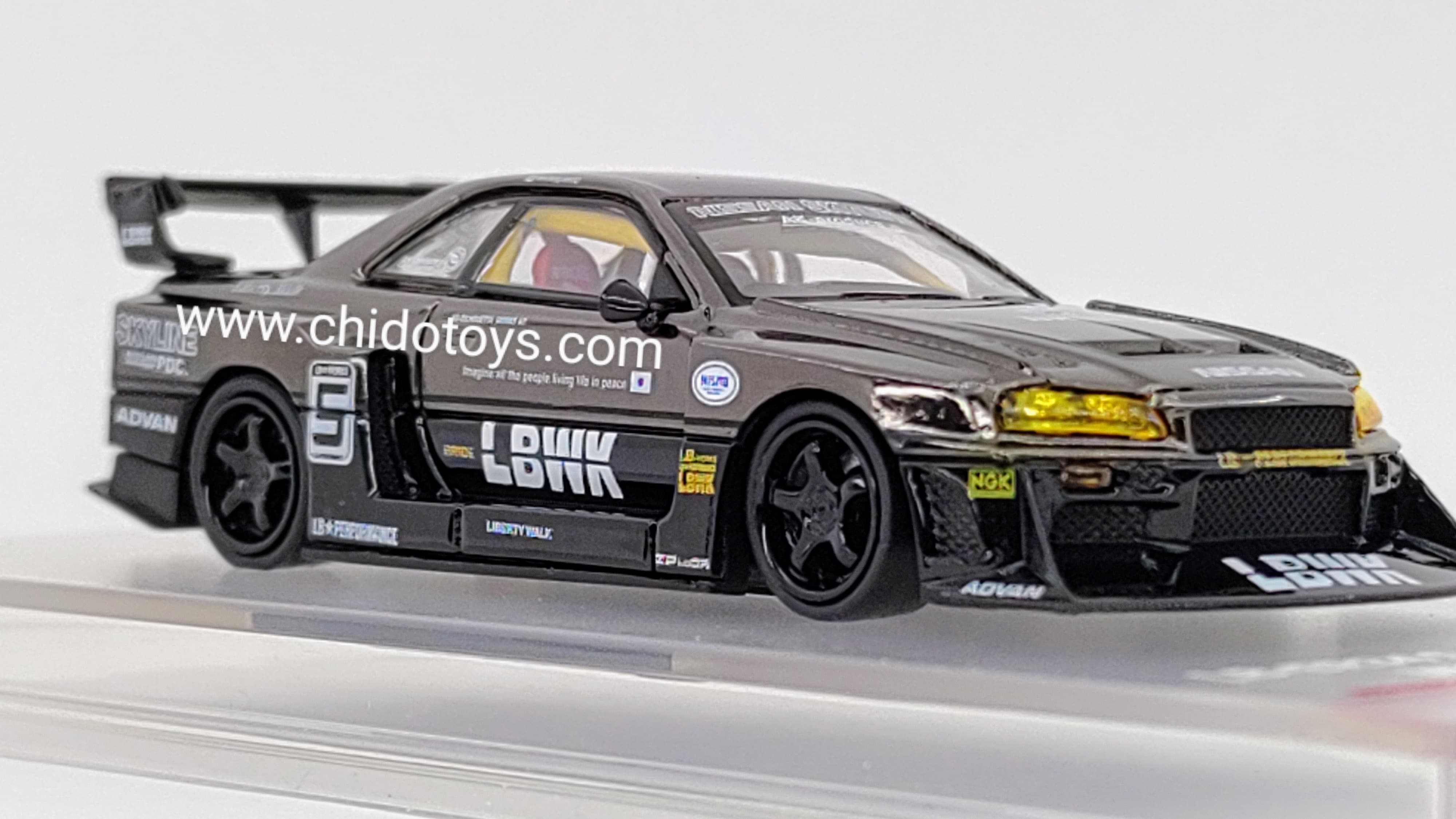 Auto a escala marca CM Model, Modelo LB - ER34 Super Silhouette Nissan Skyline - Chido Toys
