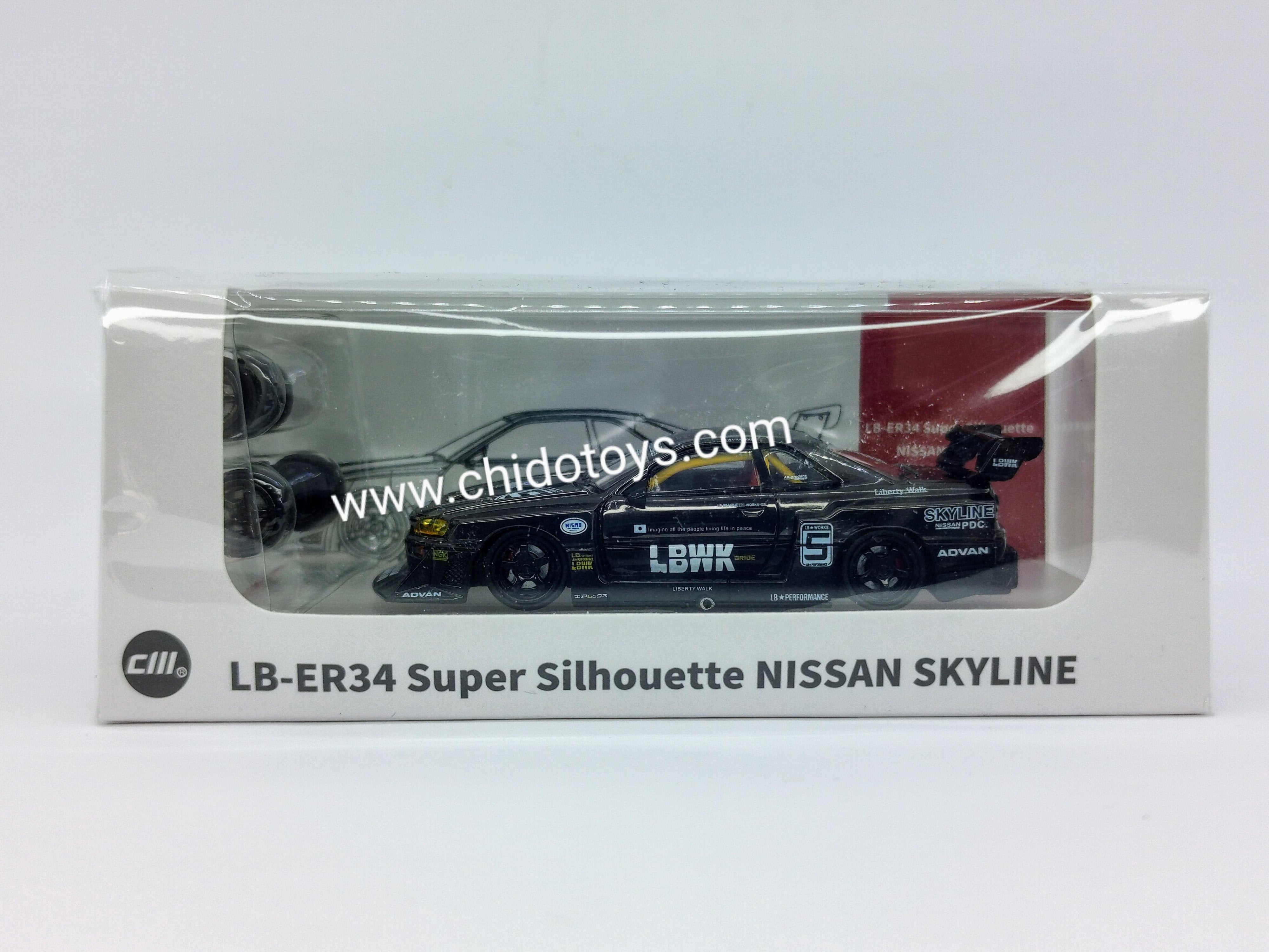 Auto a escala marca CM Model, Modelo LB - ER34 Super Silhouette Nissan Skyline - Chido Toys