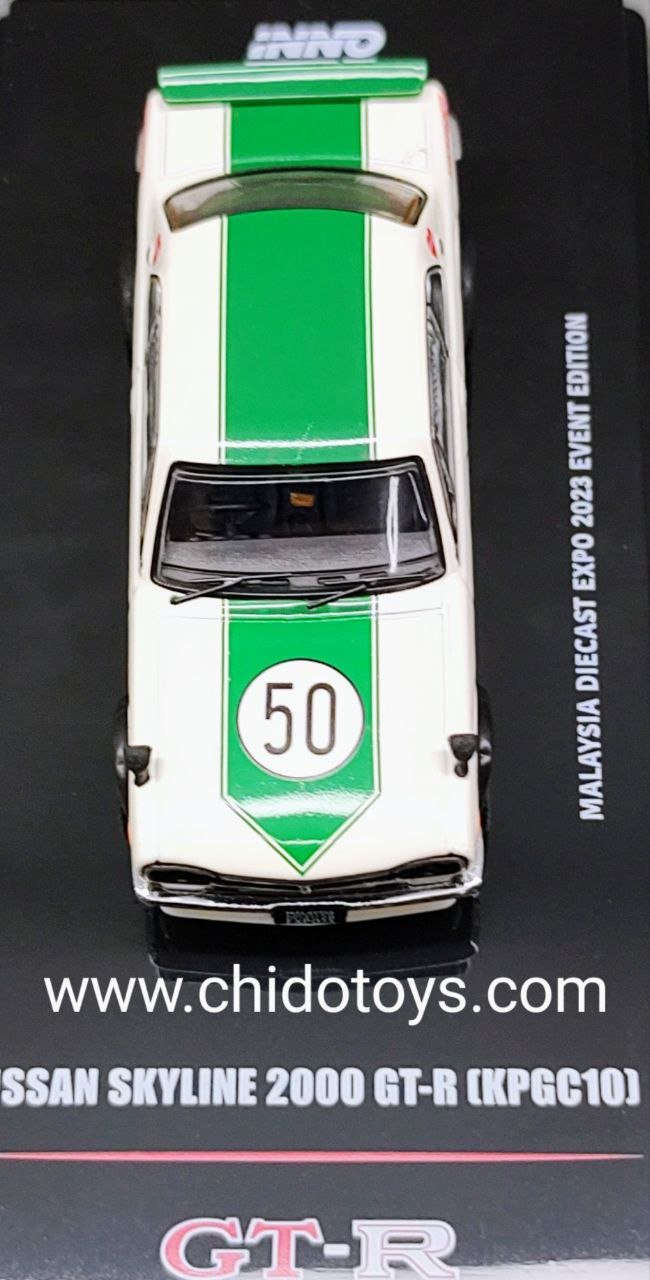 Auto a escala marca Inno64, Modelo Auto a escala marca Inno64, Modelo Skyline 2000 GTR (KPGC10) Exclusivo del Malasia Diecast Expo 2023 - Chido Toys