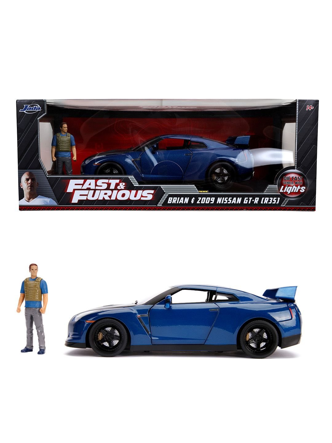 Auto a escala marca Jada, Modelo 2009 Nissan GT - R R35, con iluminación LED - Chido Toys