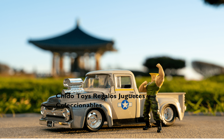 Auto a escala marca Jada, Modelo Street Fighter Guile y Ford F - 100 de 1956 (gris) - Chido Toys