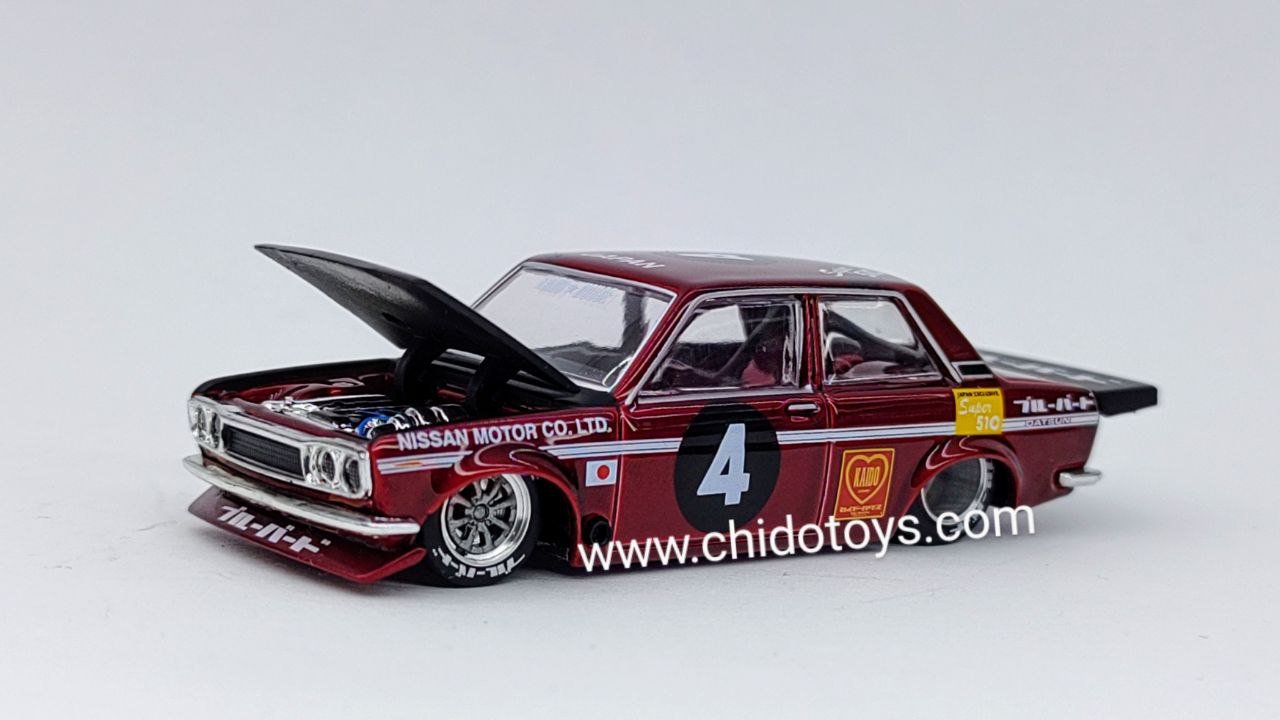Auto a escala marca Kaido House & Mini GT, Modelo Datsun 510 Pro Street JPN V1 - Chido Toys