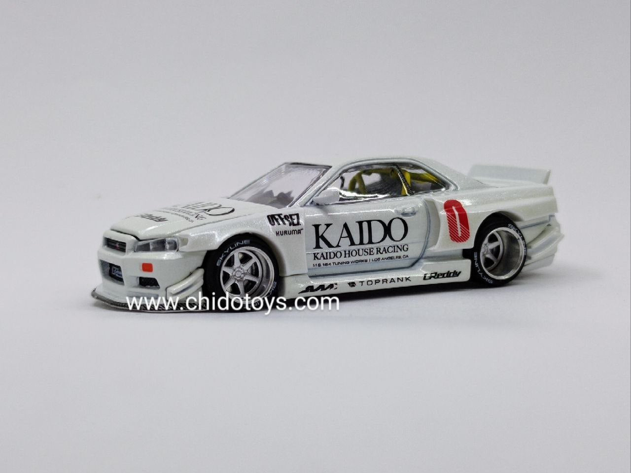 Nissan Skyline GT-R R34 Kaido House 049 Pearl White – Mini GT