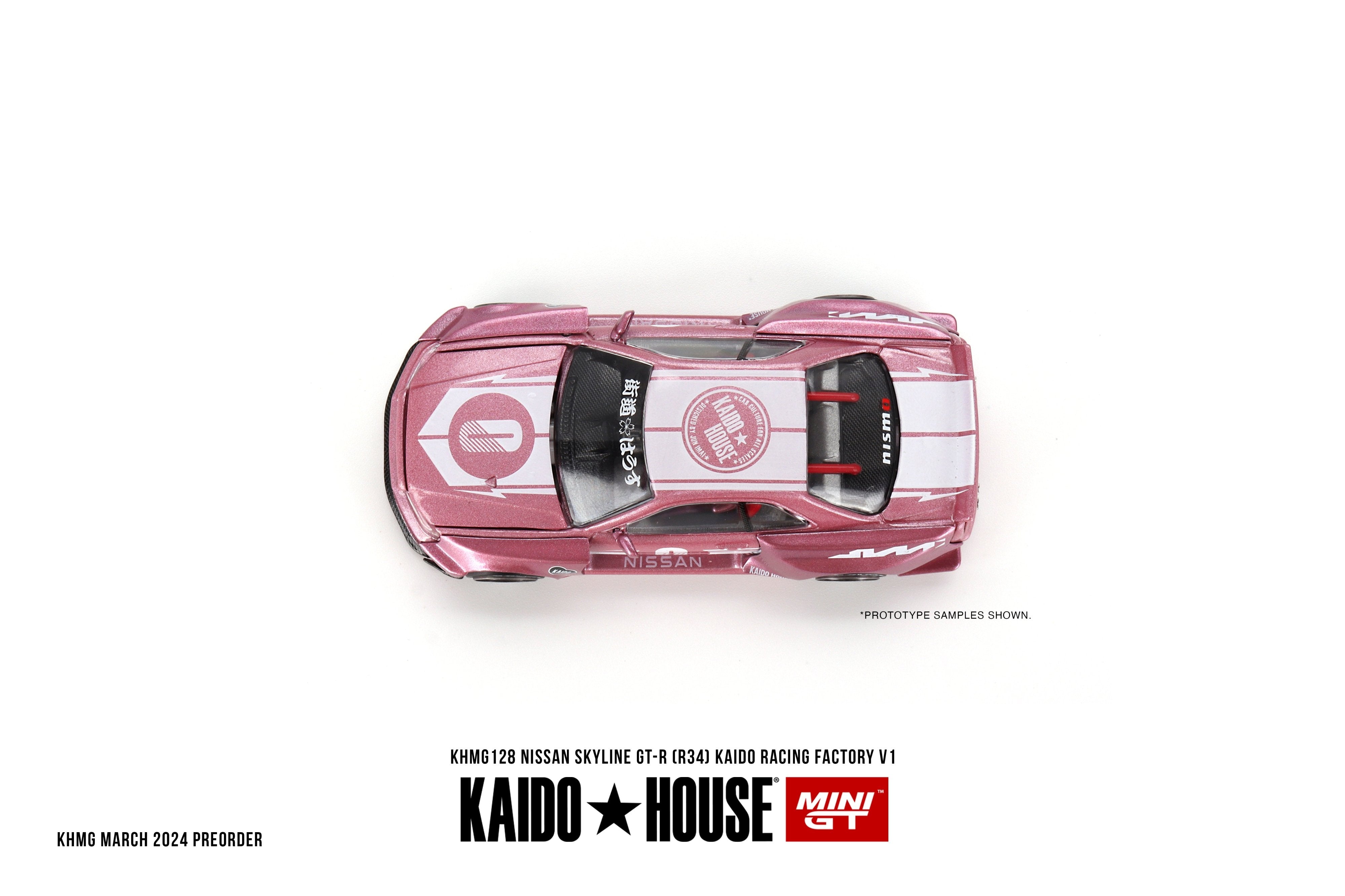 Auto a escala marca Kaido House Modelo Skyline GT - R (R34) Kaido Racing Factory V1 – Rosa - Chido Toys