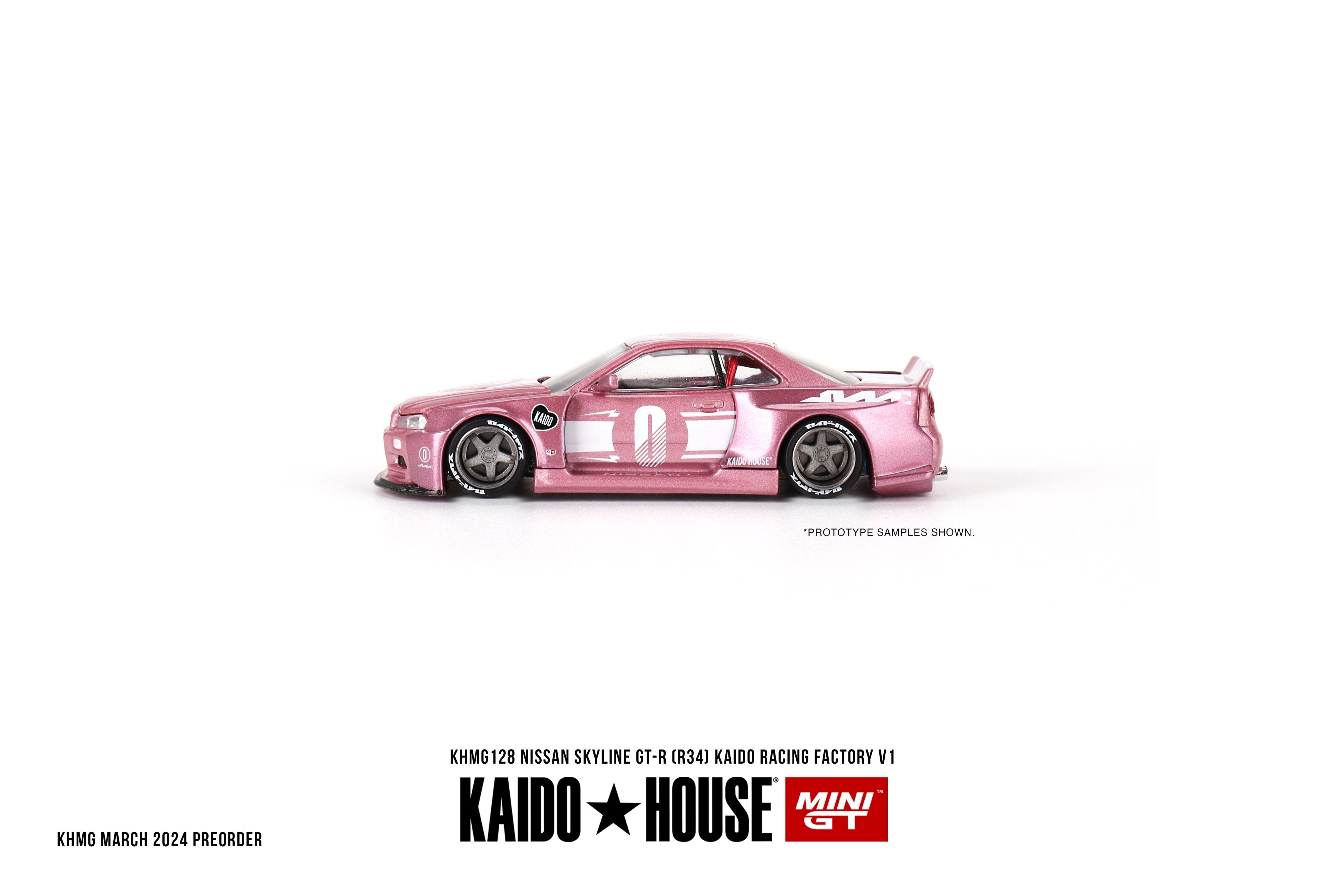 Auto a escala marca Kaido House Modelo Skyline GT - R (R34) Kaido Racing Factory V1 – Rosa - Chido Toys