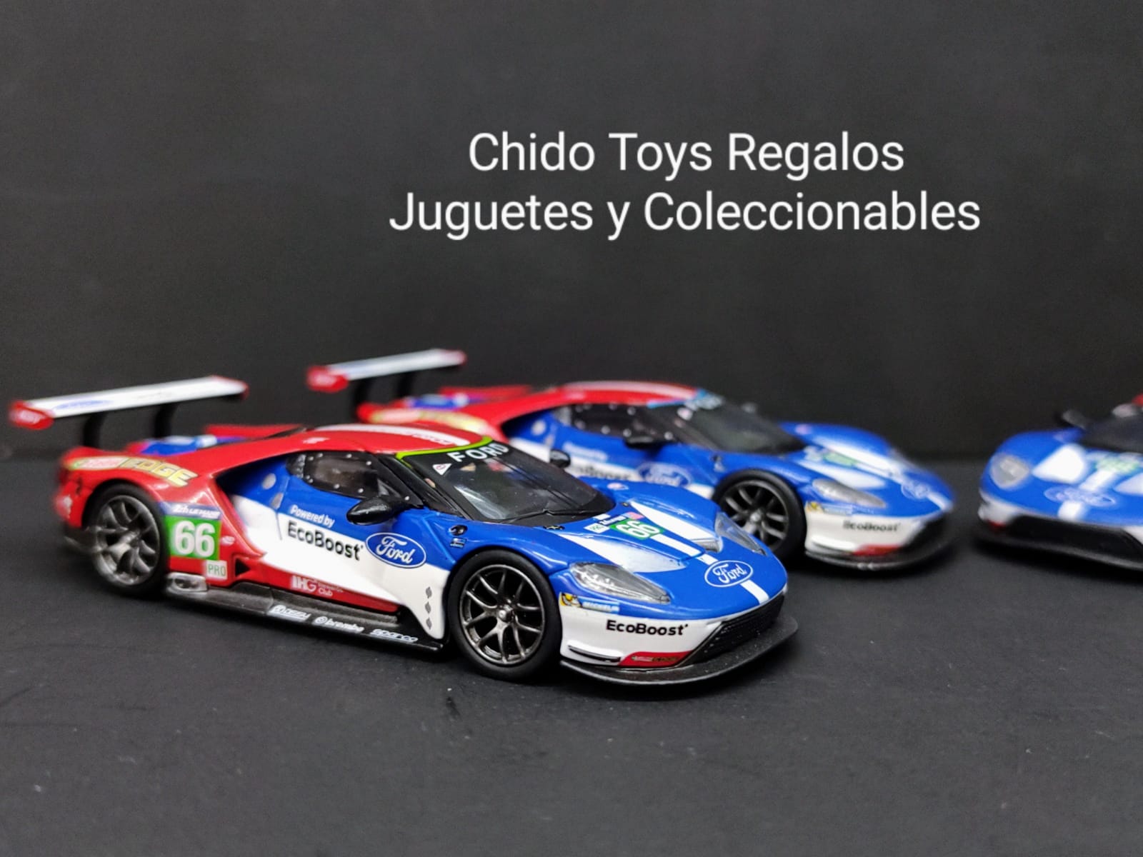 Auto a escala marca Mini GT, Modelo Ford GT Ganassi Team 4 Cars Set - Chido Toys