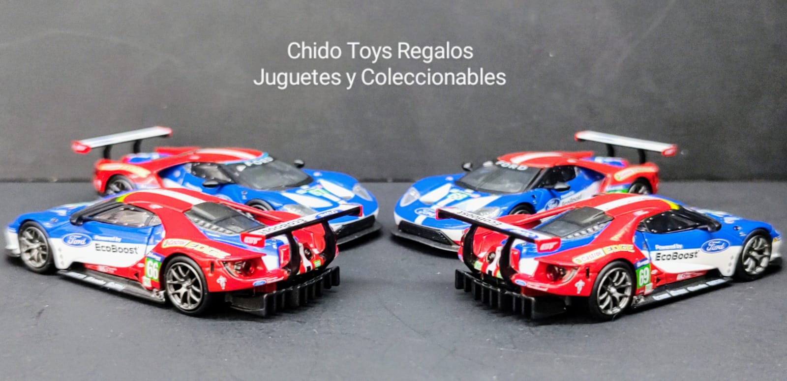 Auto a escala marca Mini GT, Modelo Ford GT Ganassi Team 4 Cars Set - Chido Toys
