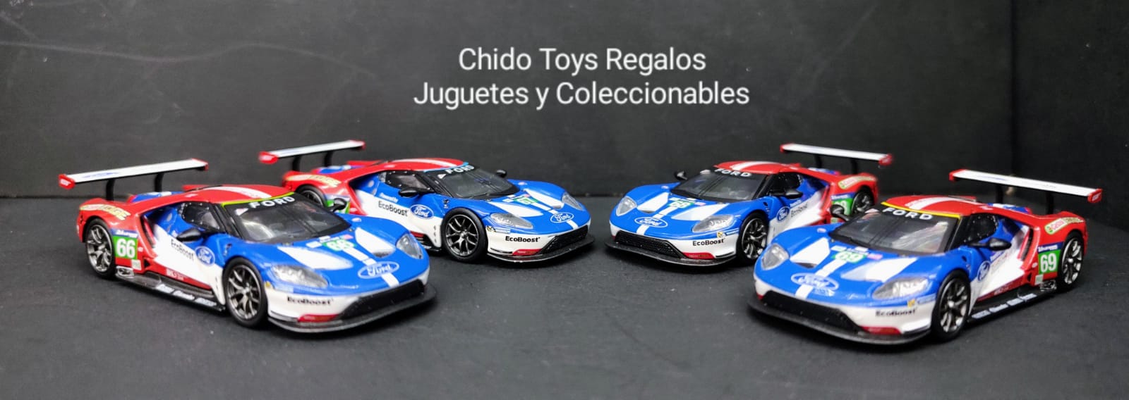 Auto a escala marca Mini GT, Modelo Ford GT Ganassi Team 4 Cars Set - Chido Toys