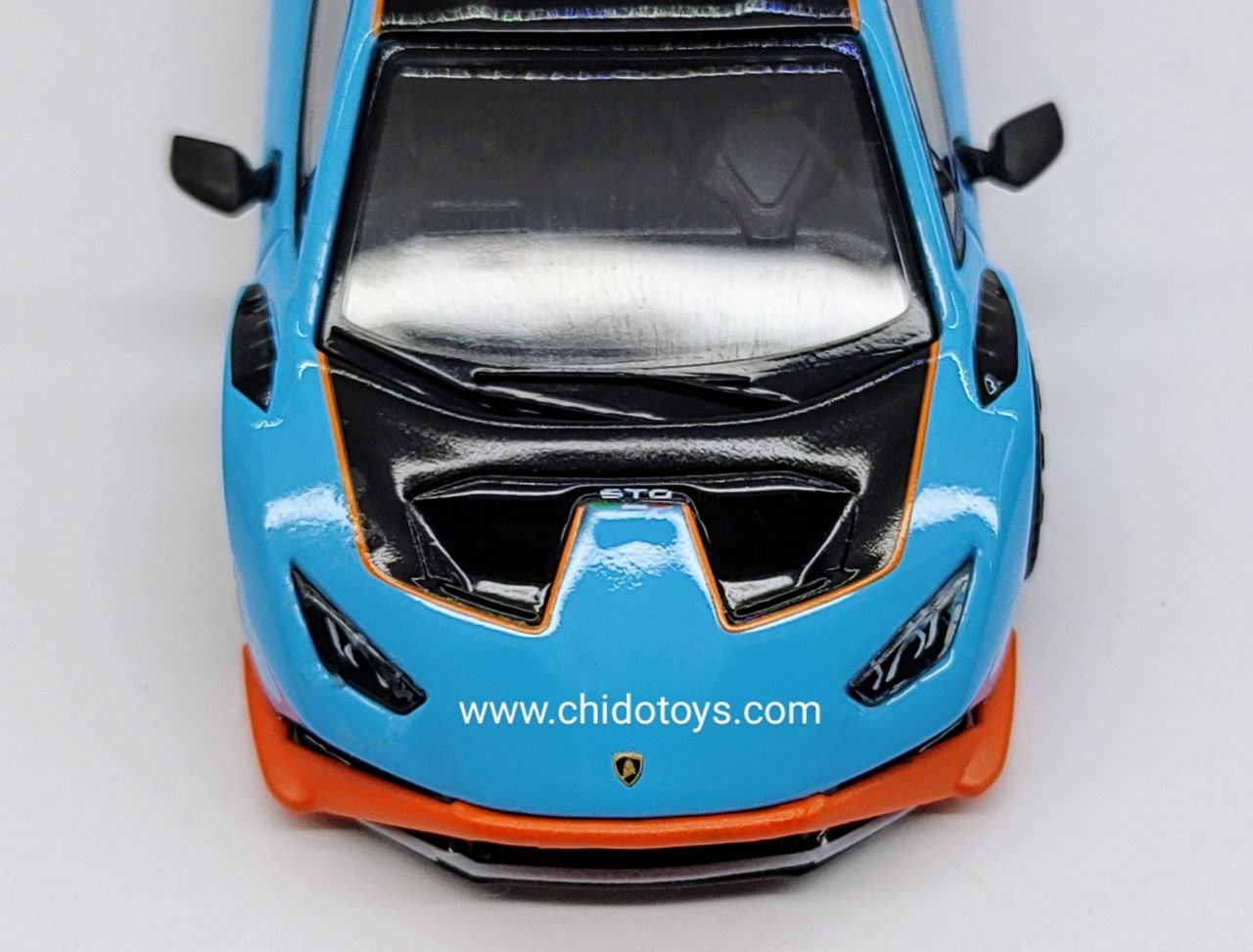 Auto a escala Marca Mini GT, Modelo Lamborghini Huracán STO Blu Laufey - Chido Toys