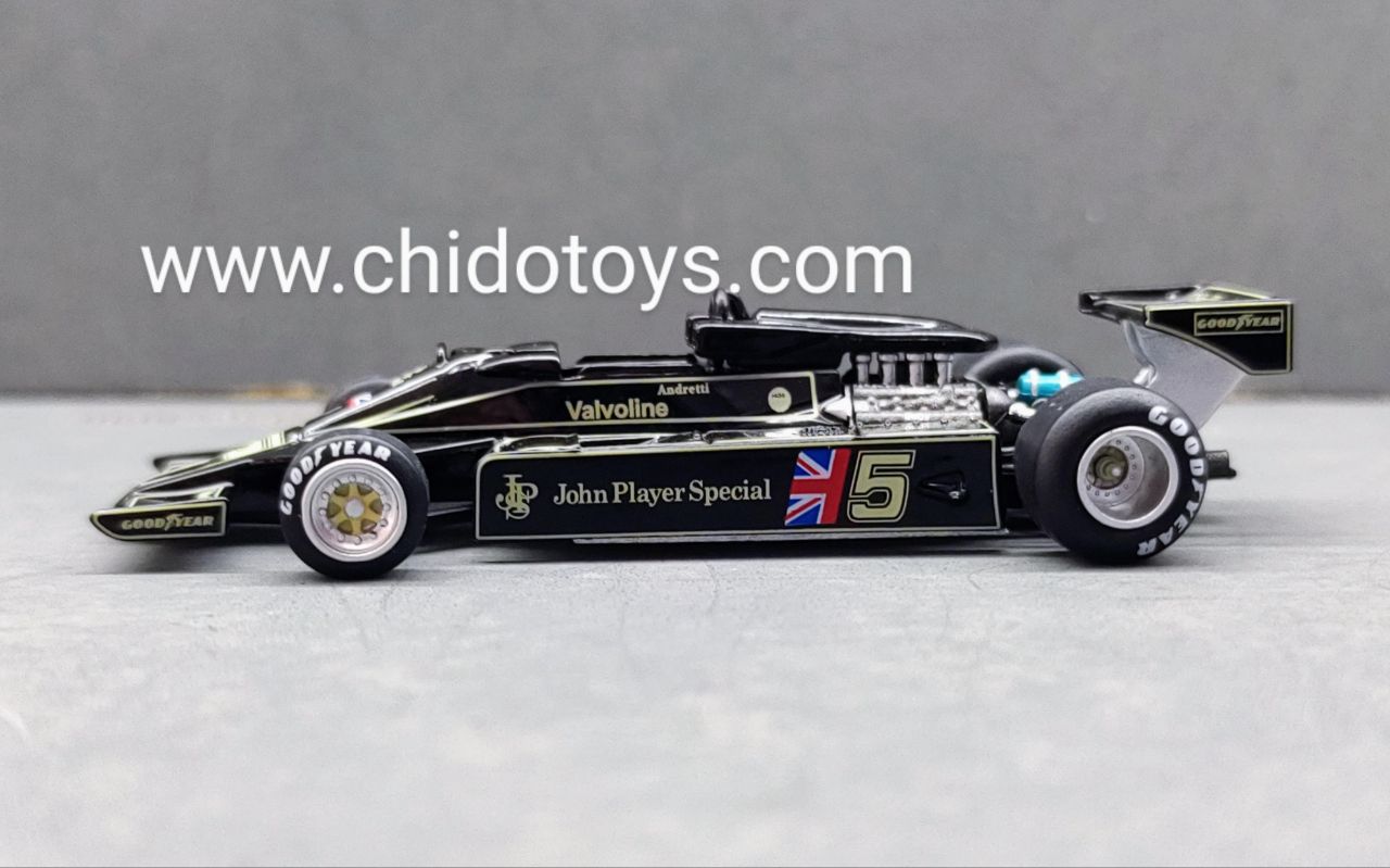 Auto a escala marca Mini GT, Modelo Lotus 78 #5, Gran Premio 1977 - Chido Toys