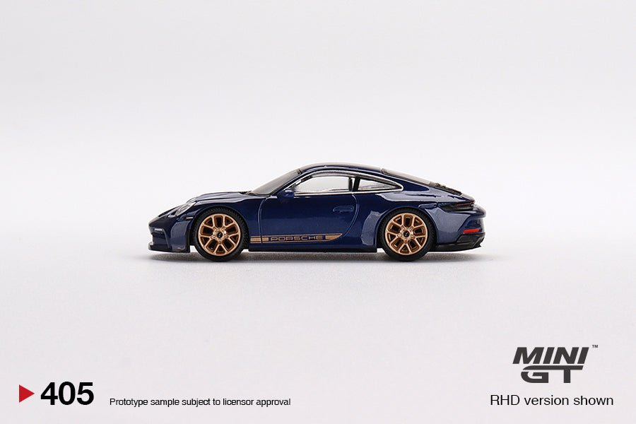 Auto a escala marca Mini GT Porsche 911 (992) GT3 Touring (azul genciana metalizado) - Chido Toys