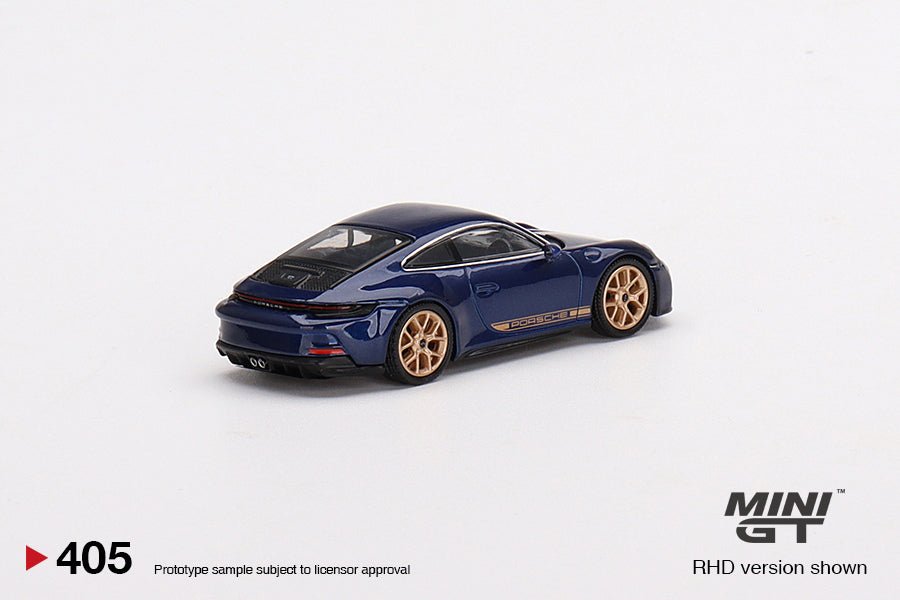 Auto a escala marca Mini GT Porsche 911 (992) GT3 Touring (azul genciana metalizado) - Chido Toys
