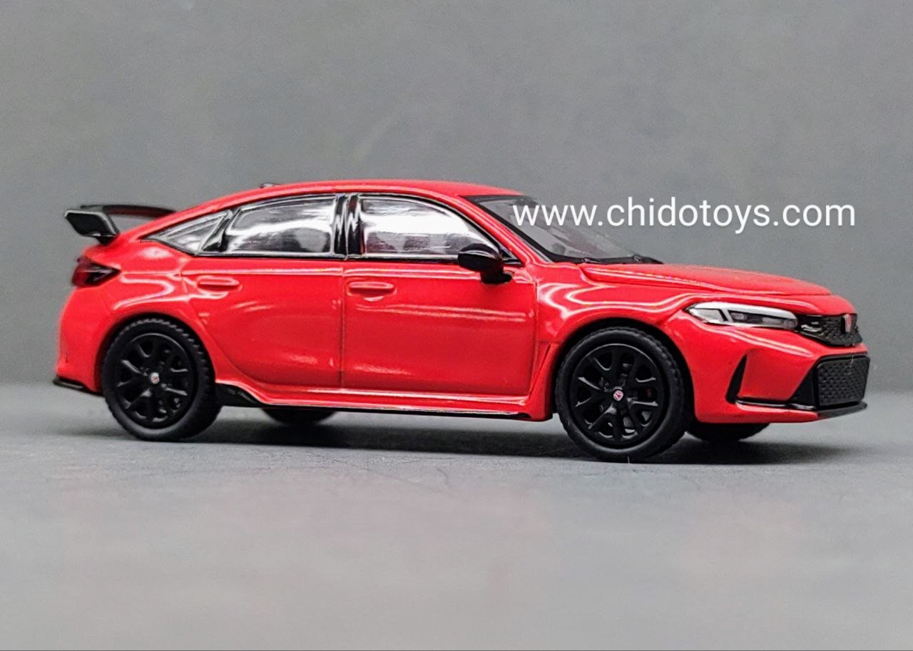 Honda Civic Type R Pop Race 1:64 rojo con apertura de cofre, motor detallado y llantas de goma funcionales
