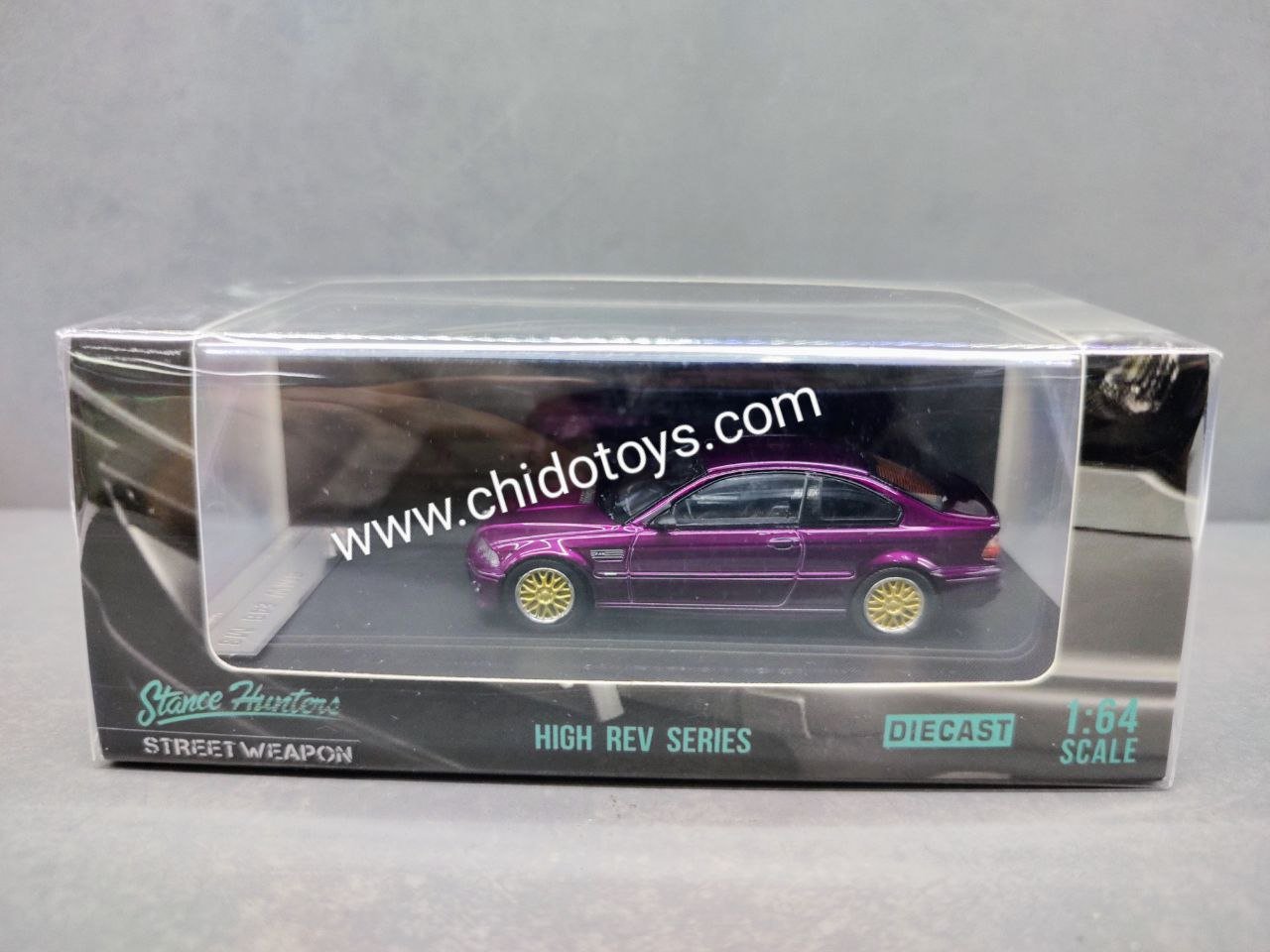 Auto a escala marca Stance Hunters, modelo E46 BMW M3 Red Gold BBS - Chido Toys