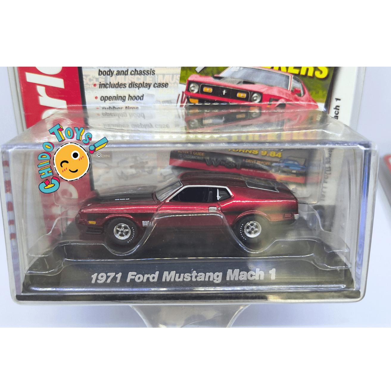 Auto World 1971 Ford Mustang Mach 1 1:64 vino metálico - Chido Toys