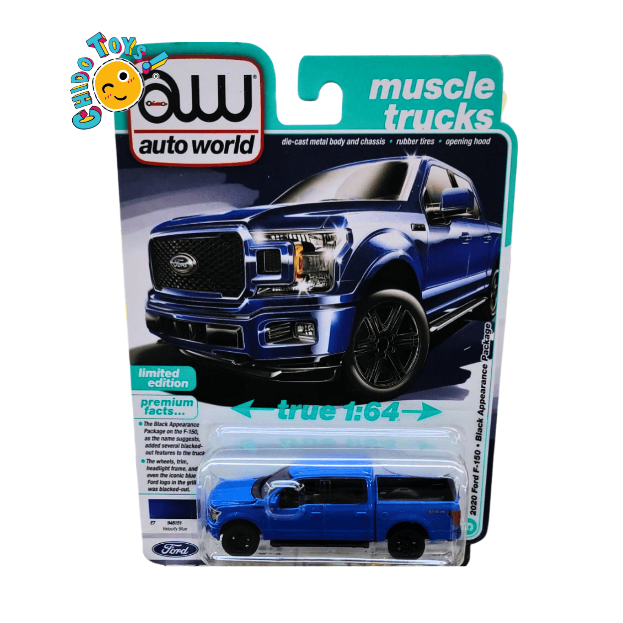Auto World 2020 Ford F - 150 Azul – Escala 1:64 Black Appearance - Chido Toys