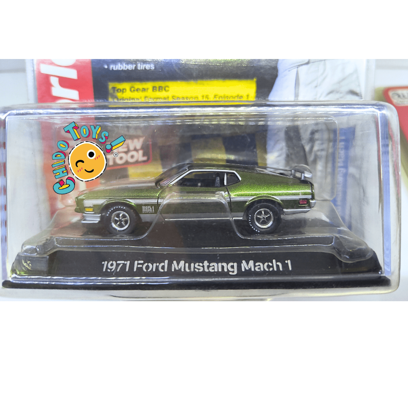 Auto World Top Gear 1971 Ford Mustang Mach 1 1:64 verde - Chido Toys