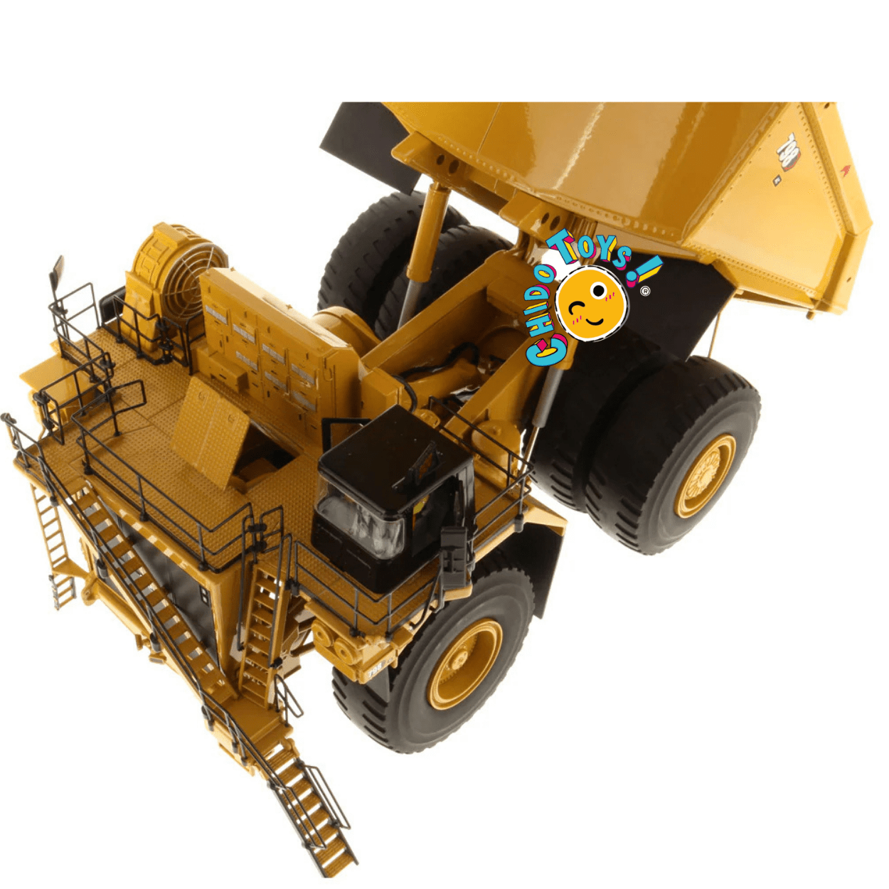 Camión Minero CAT 798 AC a escala 1:50 de metal con llantas de goma funcionales - Chido Toys