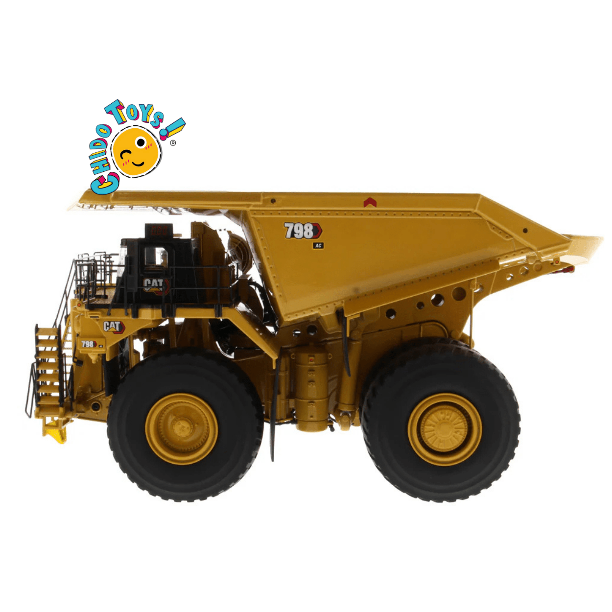 Camión Minero CAT 798 AC a escala 1:50 de metal con llantas de goma funcionales - Chido Toys