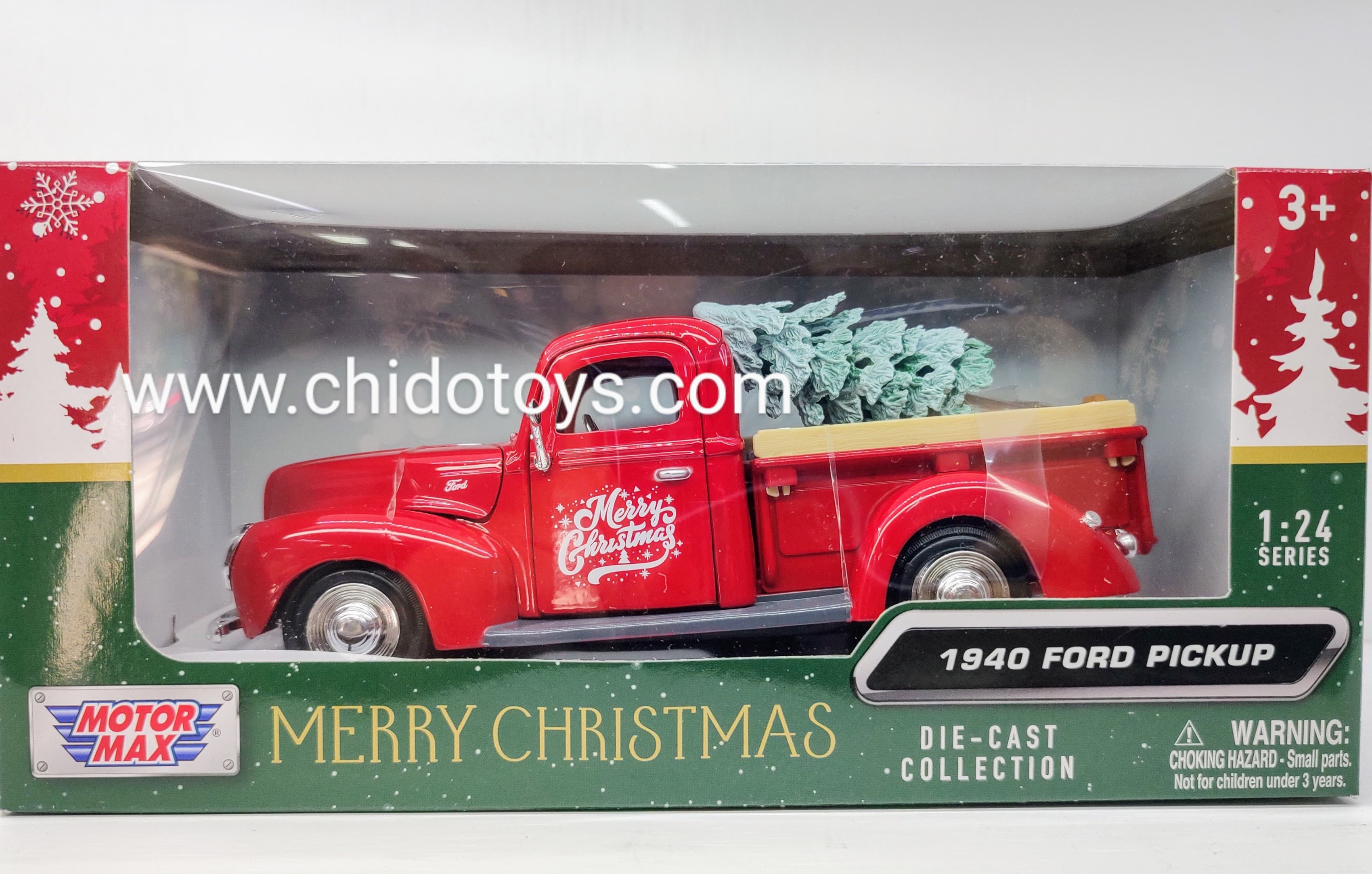 Camioneta a escala 1/24 marca MotorMax, Modelo Ford 1940 Navidad - Chido Toys