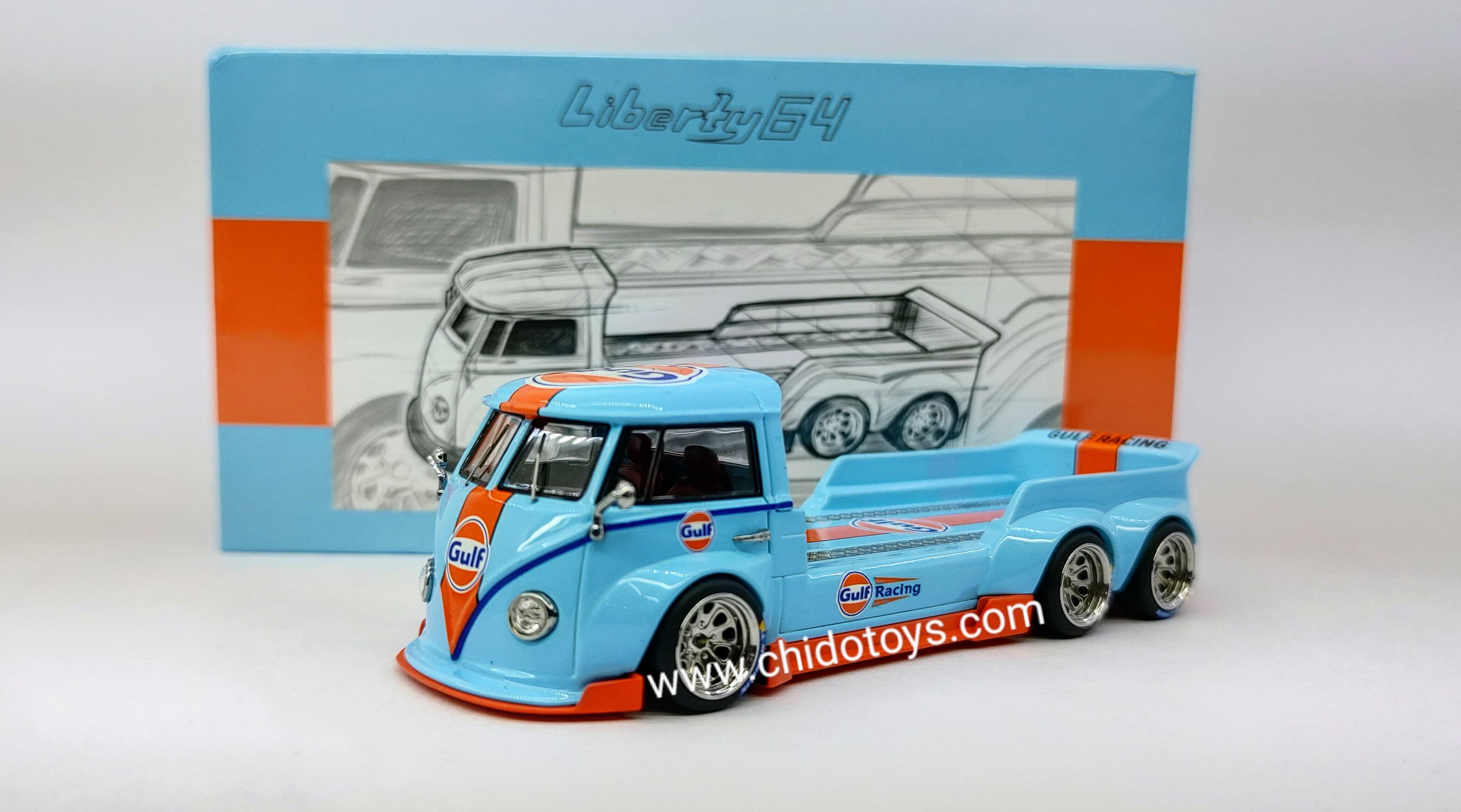 Camioneta a escala marca Liberty64, Modelo Gulf - Chido Toys