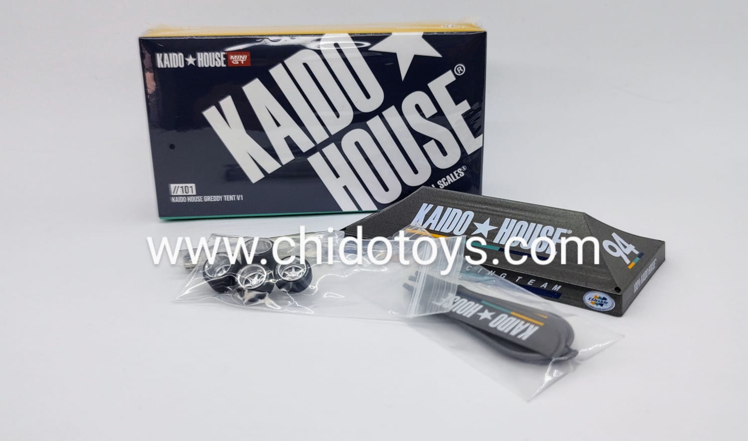 Carpa a escala marca Mini GT, Modelo GREDDY TENT V1 - Chido Toys