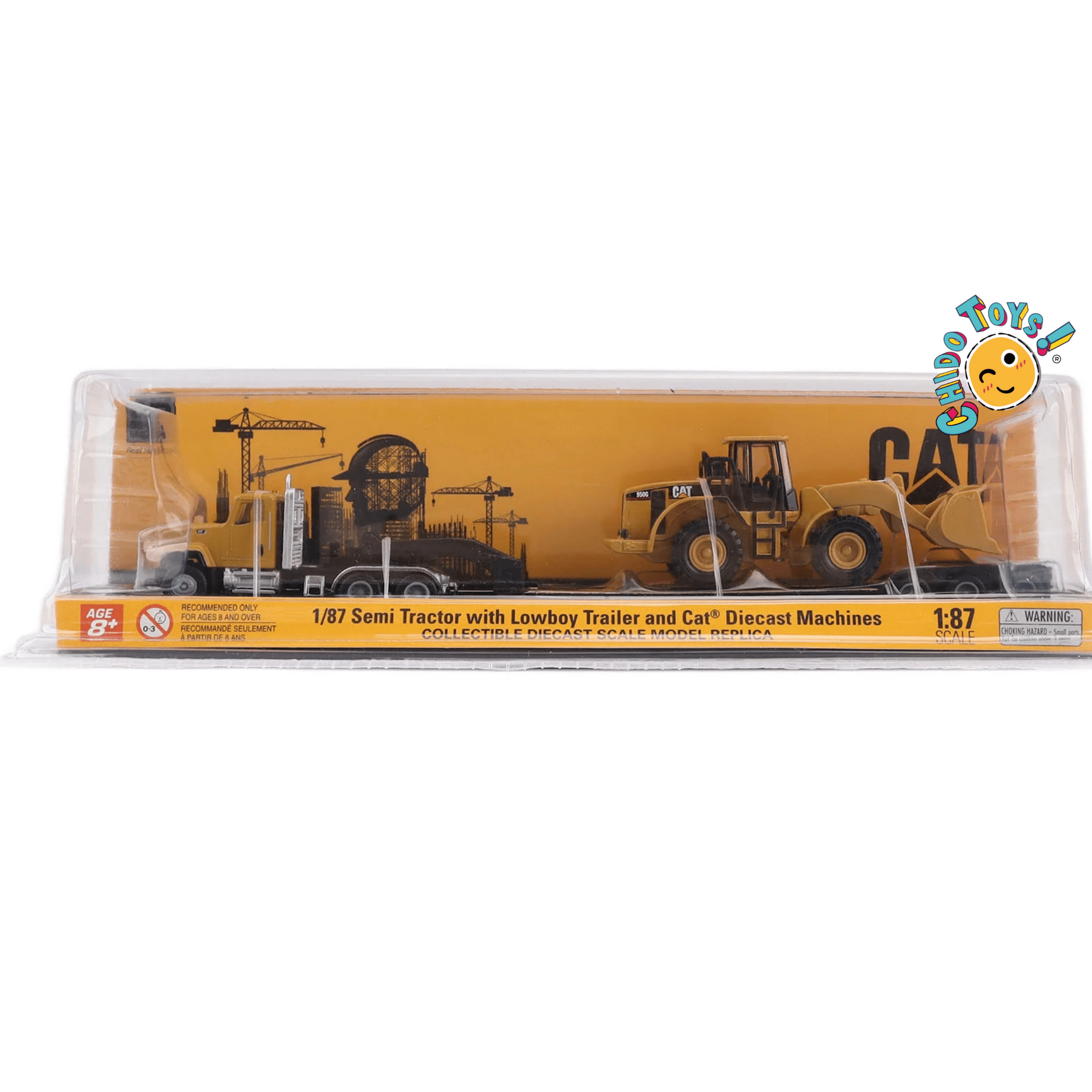 CAT Semi tractor con lowboy y cargador frontal 1:87 diecast - Chido Toys
