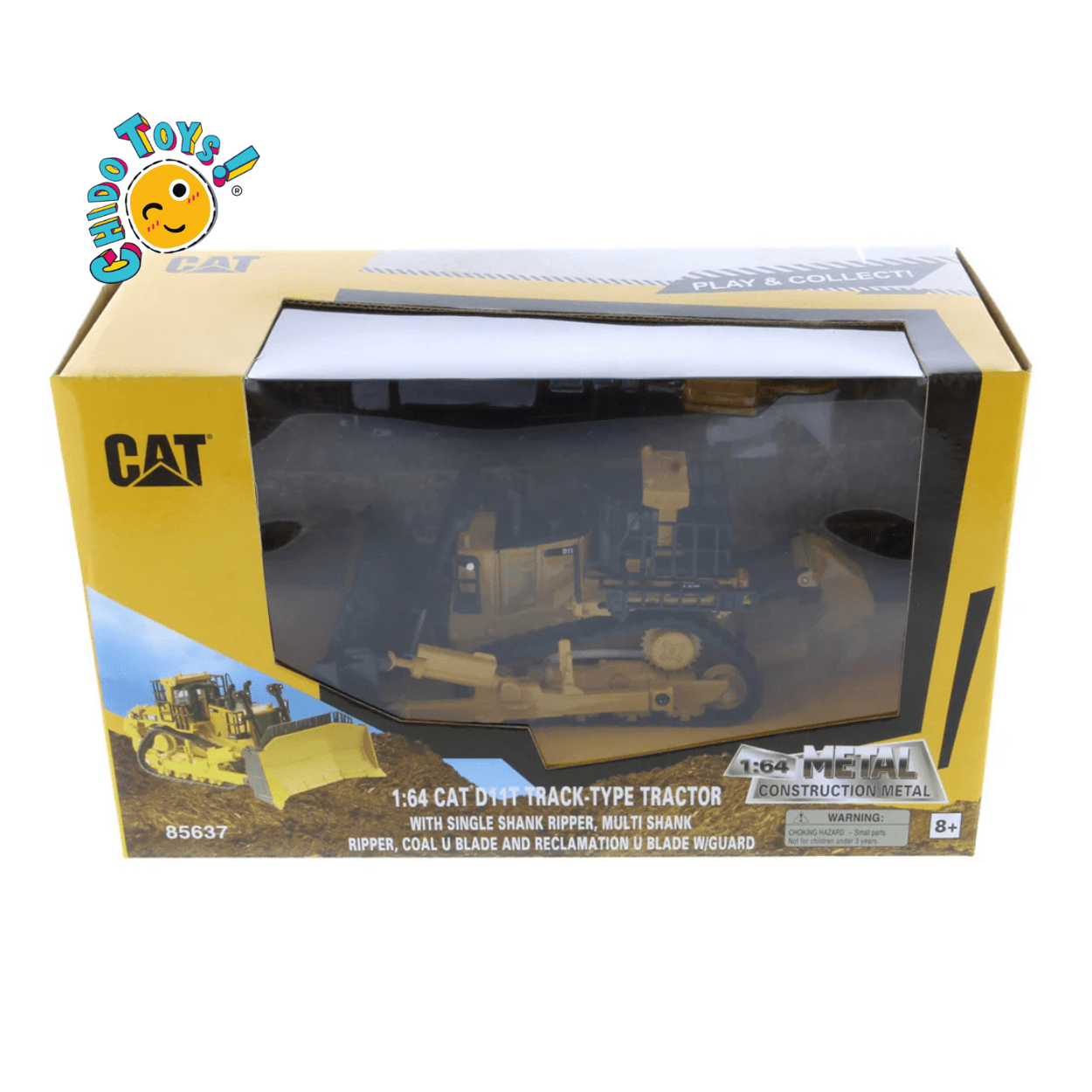 Caterpillar D11T Oficial a Escala 1:64 | Bulldozer de Metal con Accesorios Intercambiables - Chido Toys