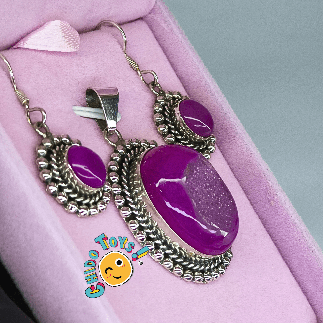 Conjunto de Plata .925 con Ágata Natural – Hecho en México con Estuche Rosa - Chido Toys