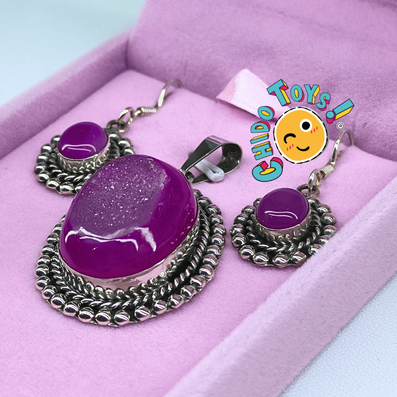 Conjunto de Plata .925 con Ágata Natural – Hecho en México con Estuche Rosa - Chido Toys