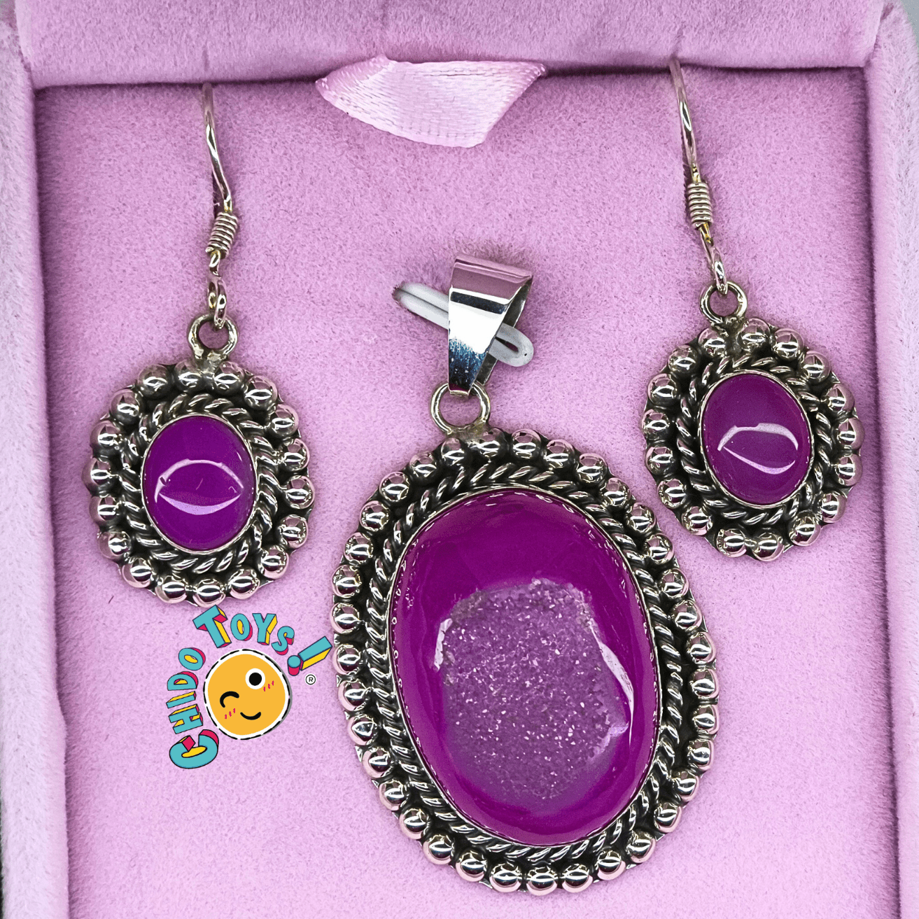 Conjunto de Plata .925 con Ágata Natural – Hecho en México con Estuche Rosa - Chido Toys