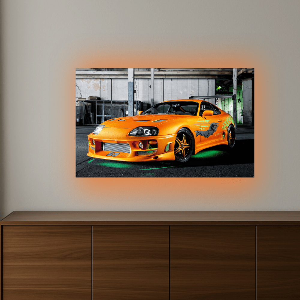 Cuadro Decorativo Toyota Supra MK4 en Aluminio con Luz LED Naranja - Chido Toys