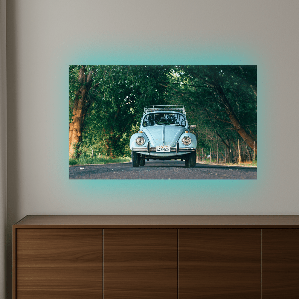 Cuadro Decorativo Volkswagen Beetle Clásico en Aluminio con Luz LED Azul - Chido Toys