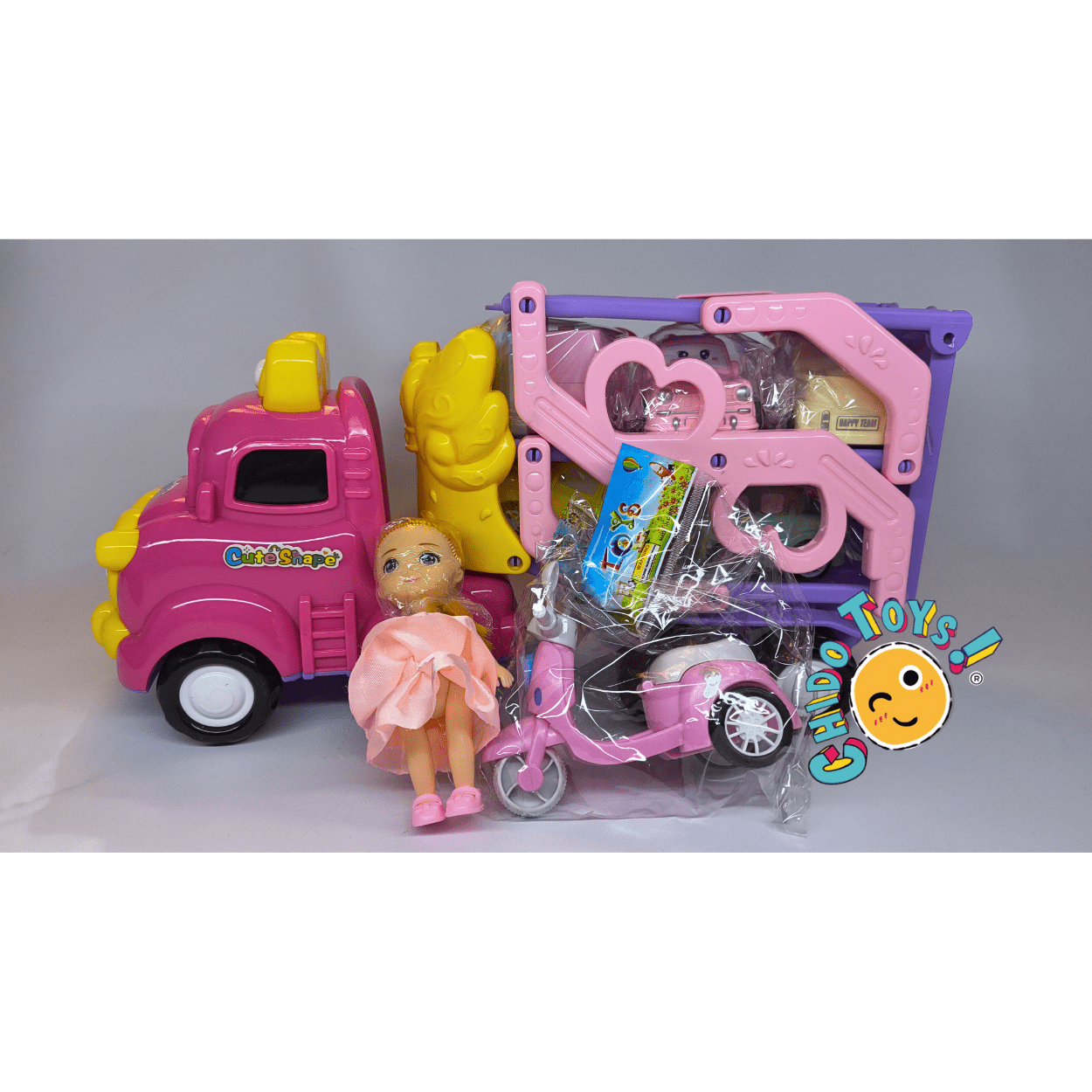 Cute Shape Toy, Truck Toy camión nodriza de 33 cm rosa con luces - Chido Toys