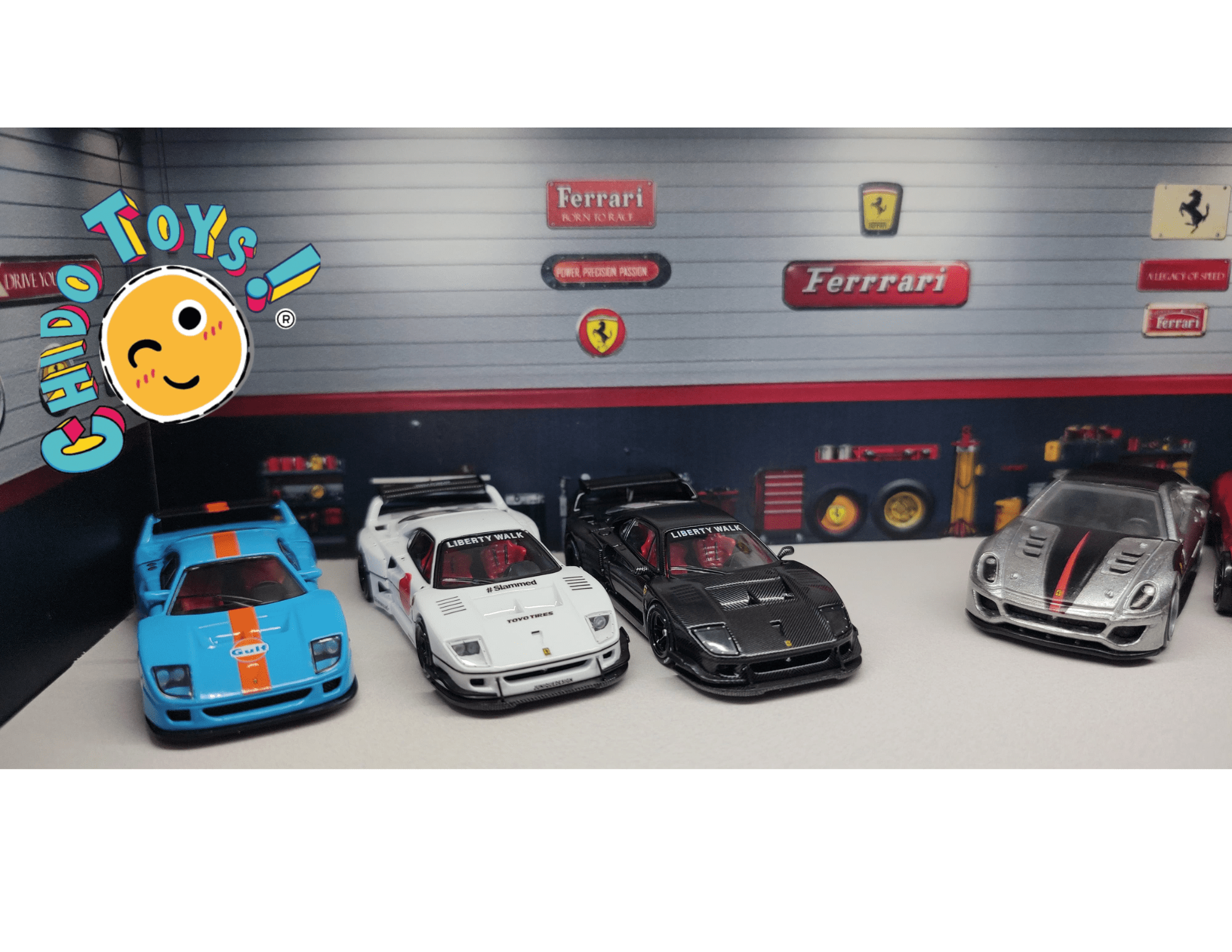 Diorama de Taller 1:64 con Iluminación LED y Puerta de Acrílico – Exhibición Premium - Chido Toys