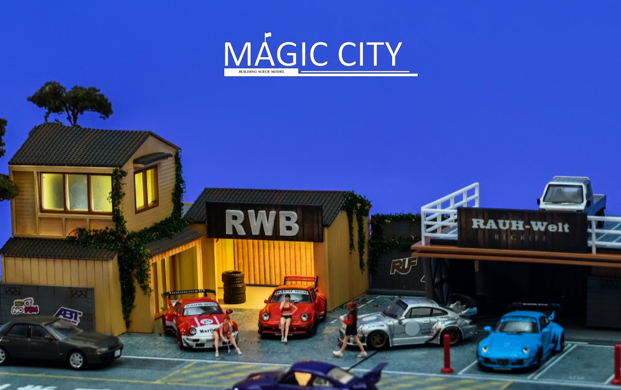 Diorama Magic City RWB Rauh - Welt 1:64 – Escena Detallada con Iluminación - Chido Toys
