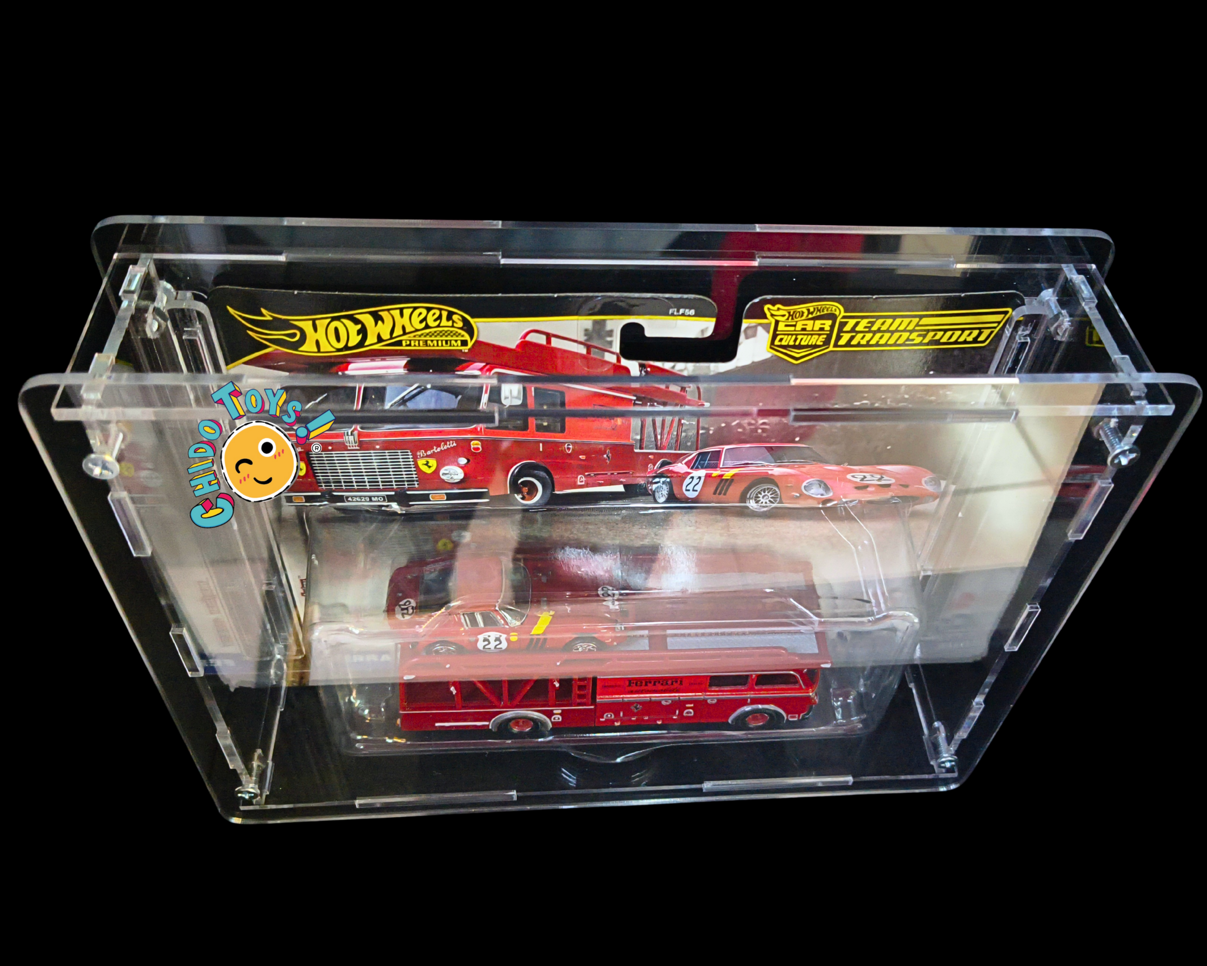 Exhibidor Acrílico para Hot Wheels Team Transport Cortado con Láser - Chido Toys