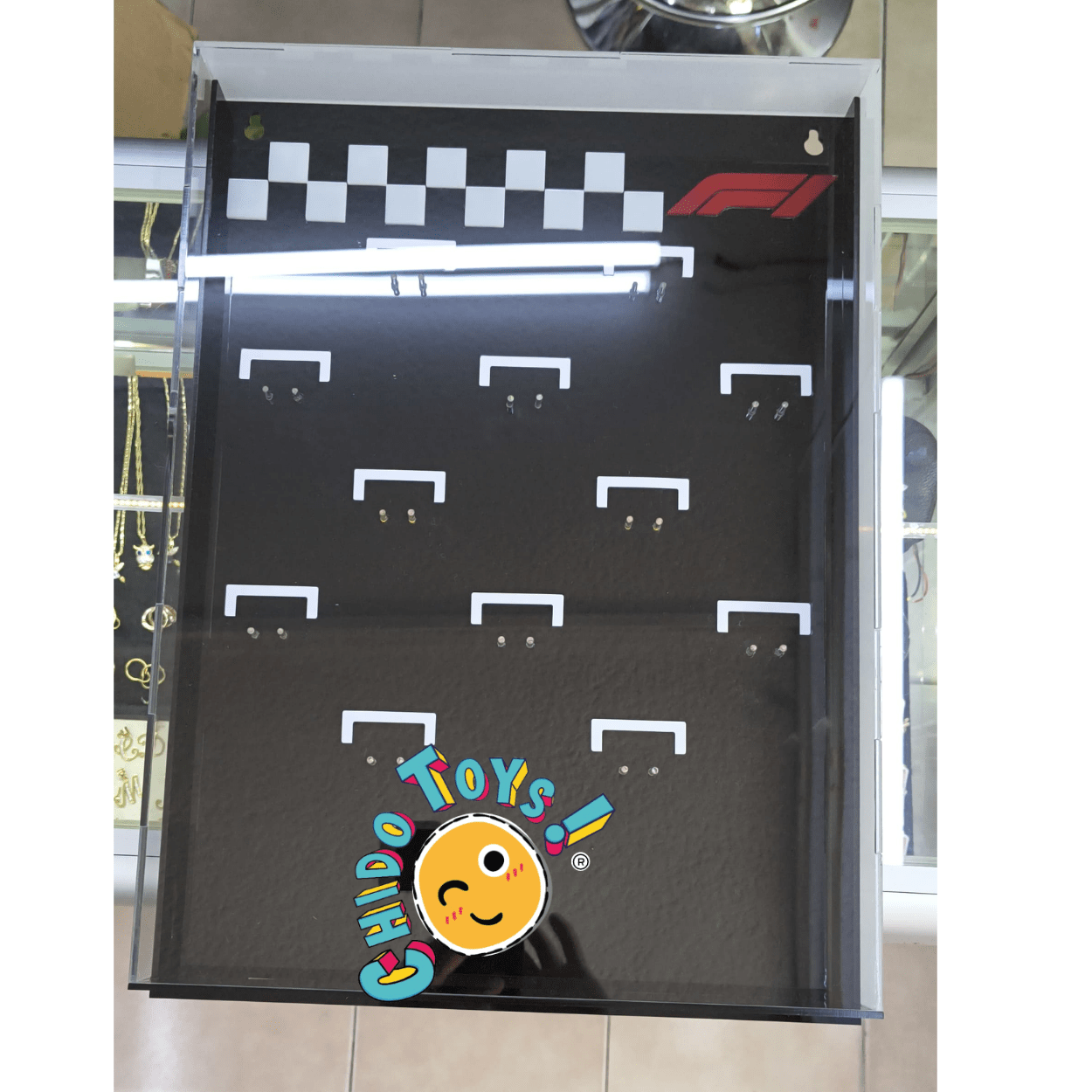 Exhibidor F1 para Autos a Escala 1/64 con Tapa Frontal Desmontable – Chido Toys - Chido Toys