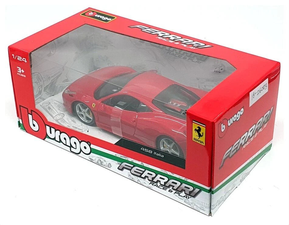 Ferrari 458 Italia Rojo a Escala 1:24 Bburago – Puertas Abatibles y Detalles Realistas - Chido Toys