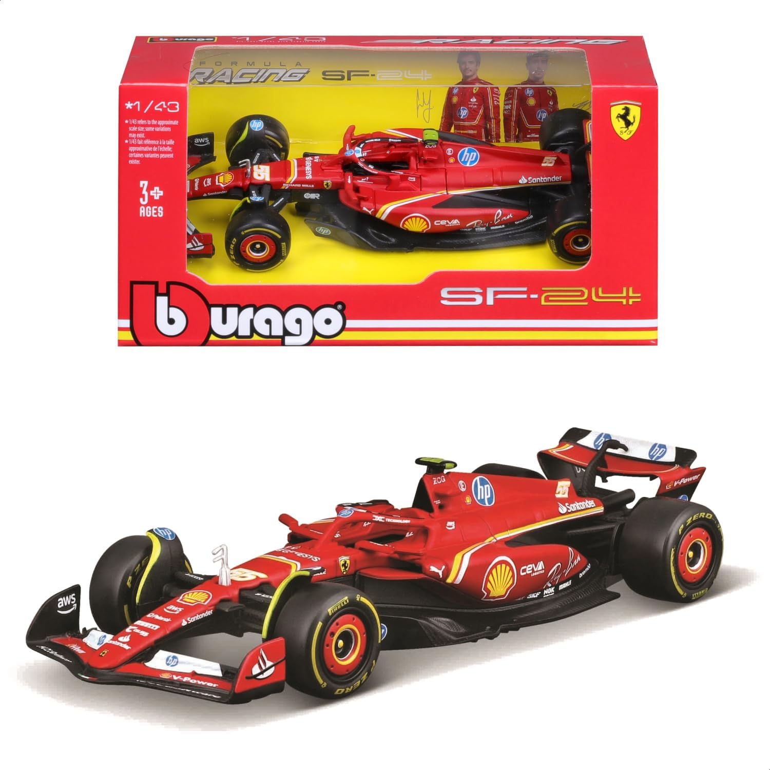 Ferrari SF - 24 55 2024 Escala 1:43 Bburago Fórmula 1 Diecast Oficial - Chido Toys