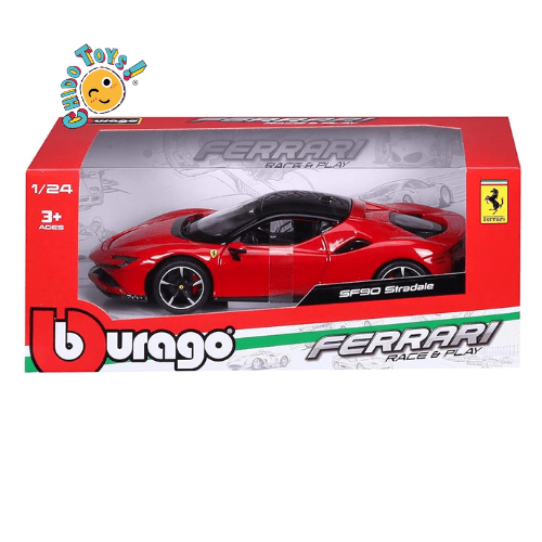 Ferrari SF90 Stradale – Bburago 1:24 | Race & Play Die - Cast Rojo - Chido Toys