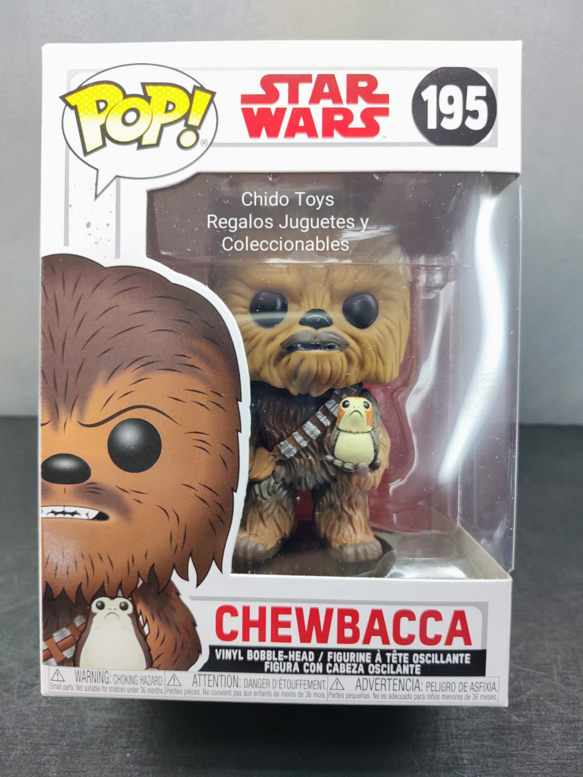 Figura de Vinyl, marca Funko, Modelo Chewbacca con Porg, edad 6+ - Chido Toys