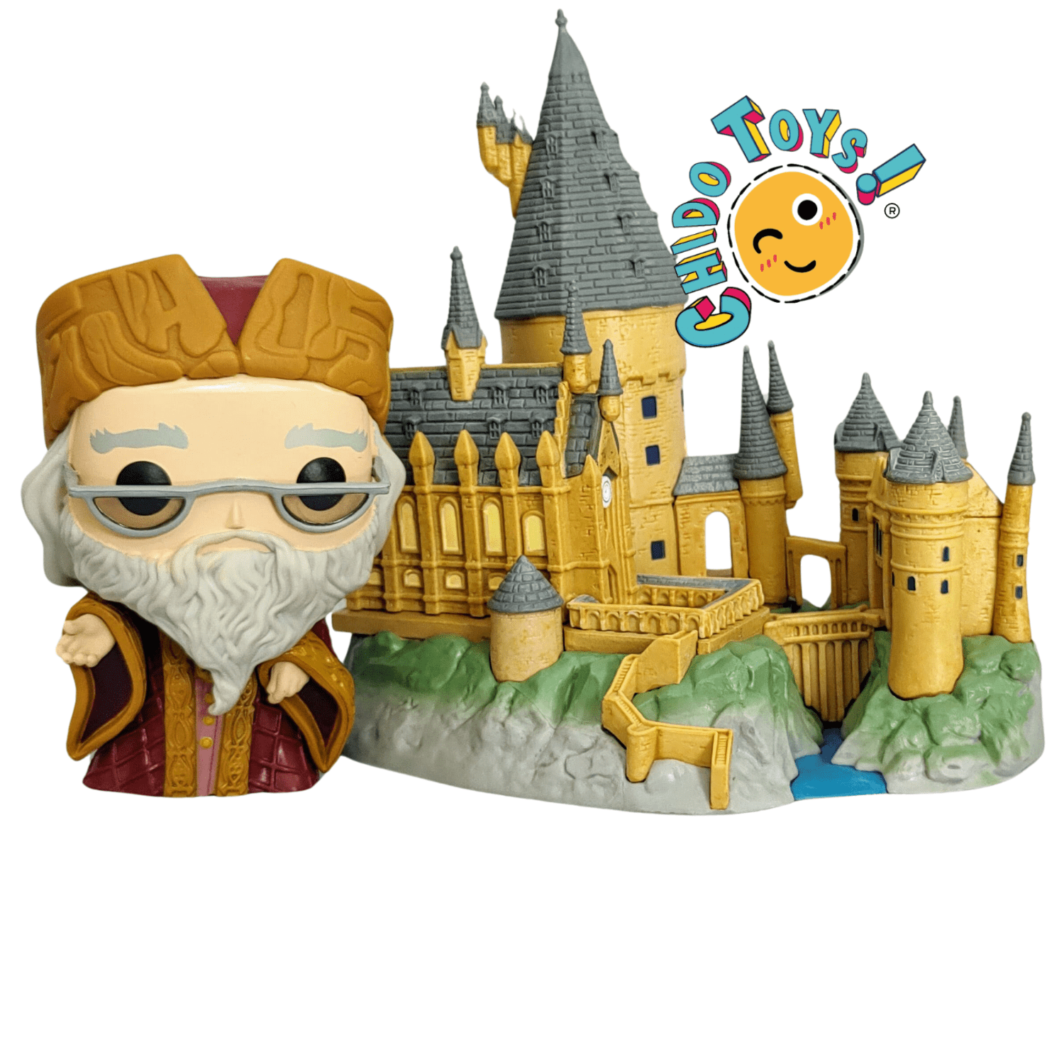 Figuras de vinyl, marca Funko, modelo Albus Dumbledore with Hogwarts - Chido Toys