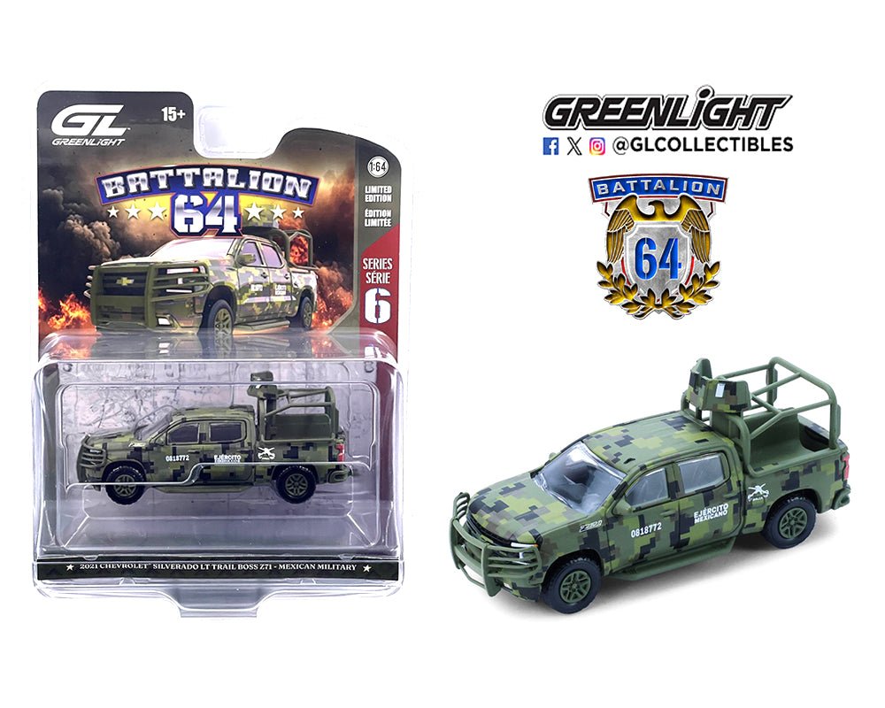 GreenLight Battalion 64 Chevrolet Silverado LT Trail Boss 2021 1:64 Ejército Mexicano camuflaje - Chido Toys